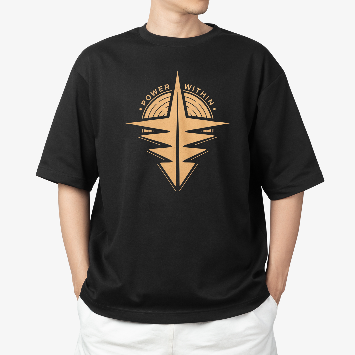 power with in T-Shirt - Round Neck Drop Shoulder Graphic Printed Oversized Cotton T-shirt