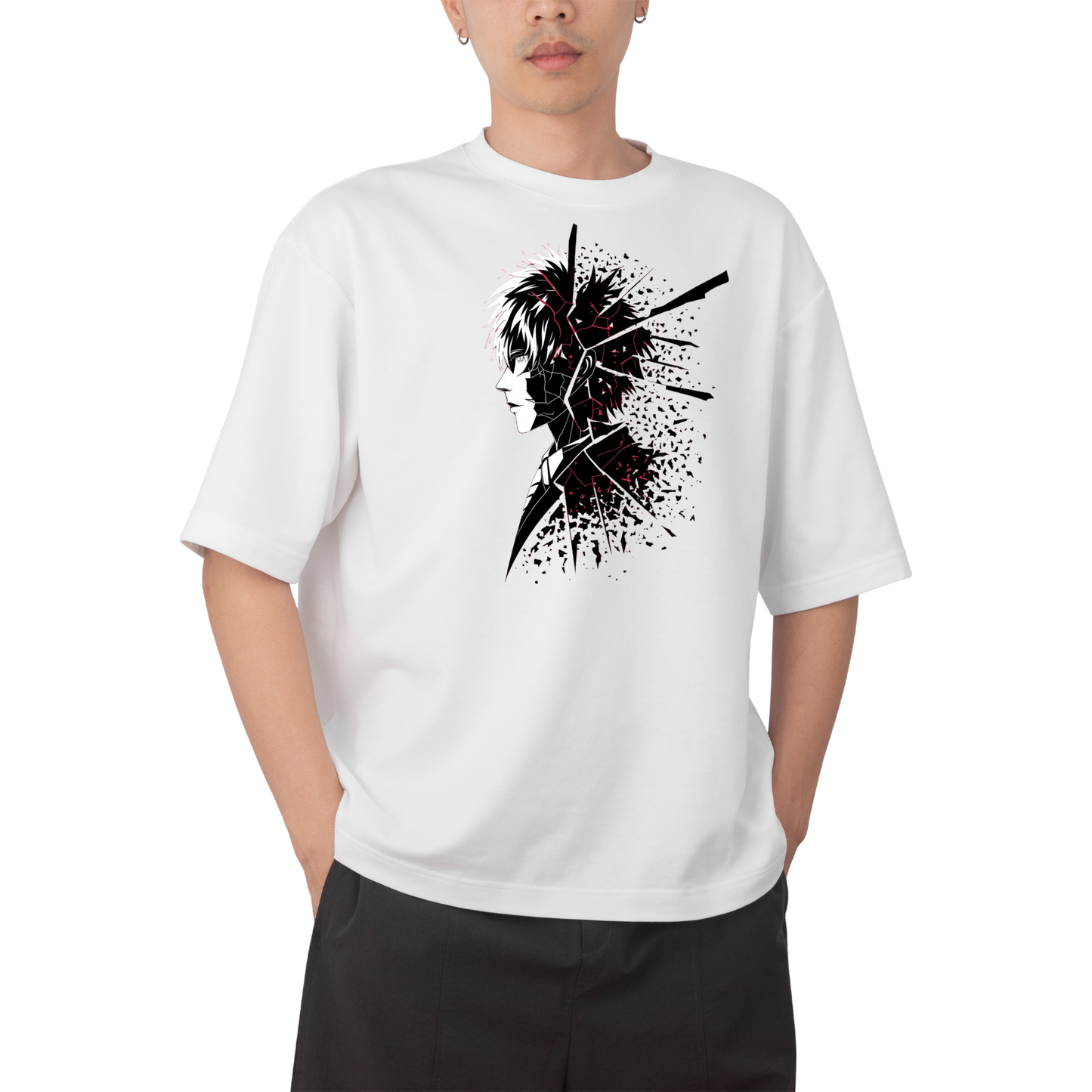 anime l - Round Neck Drop Shoulder Graphic Printed Oversized Cotton T-shirt