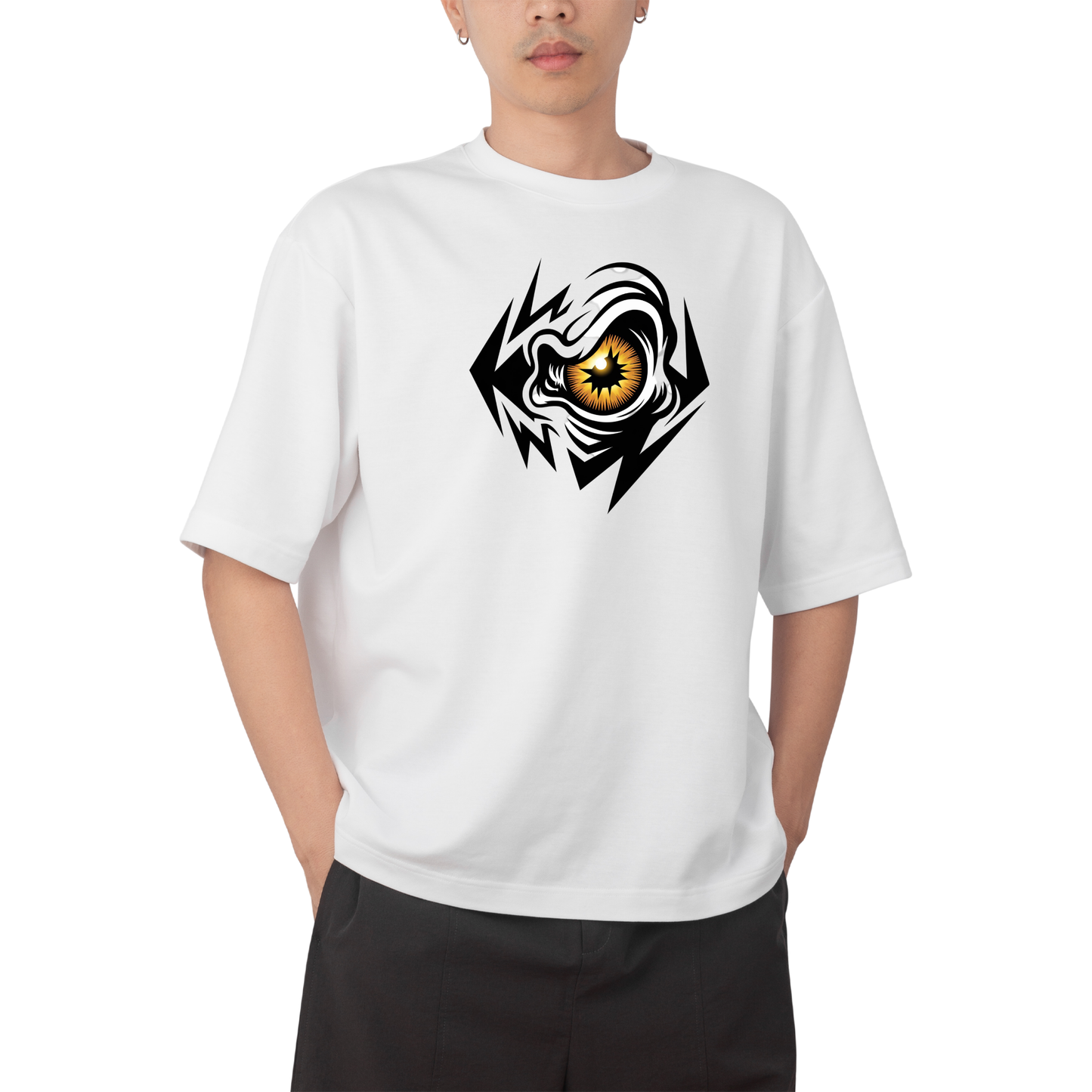 Shock eye- Round Neck Drop Shoulder Graphic Printed Oversized Cotton T-shirt