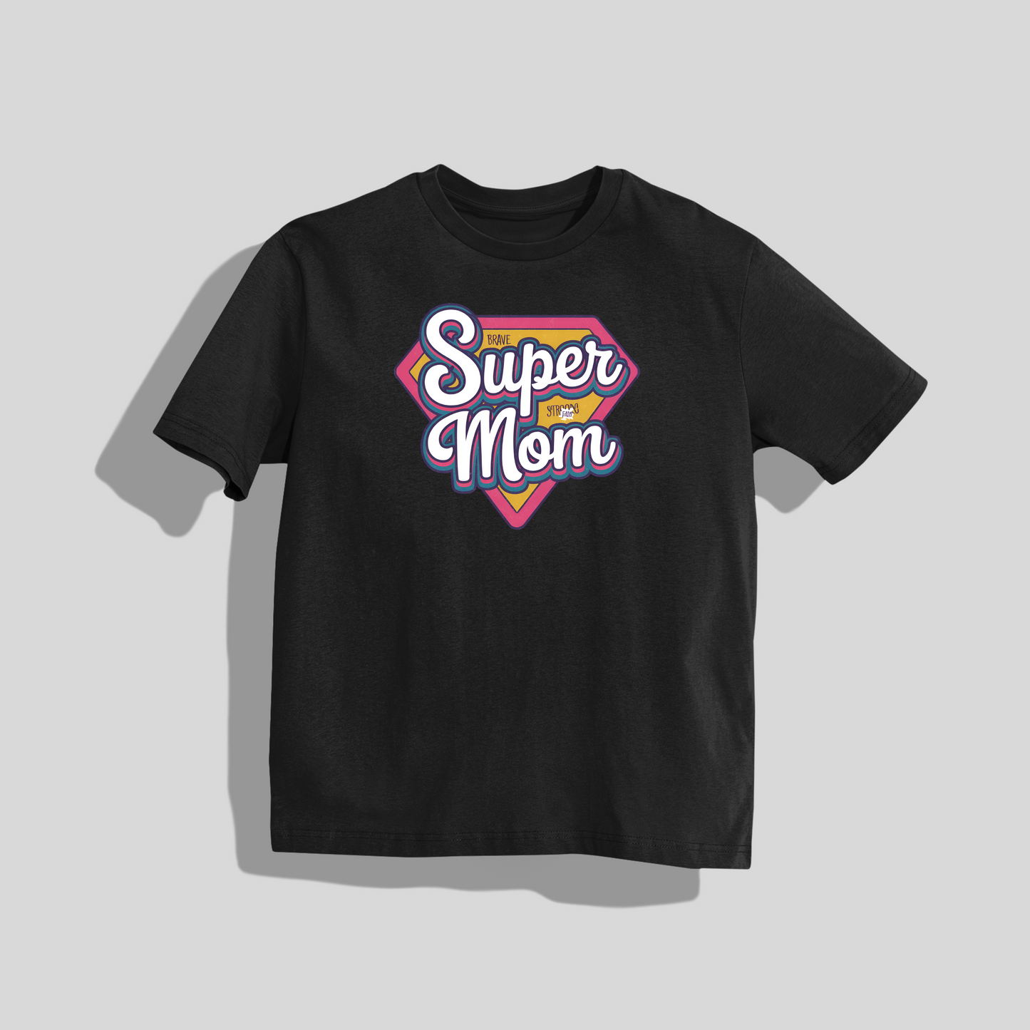 "super mom" T-Shirt - Round Neck Drop Shoulder Graphic Printed Oversized Cotton T-shirt