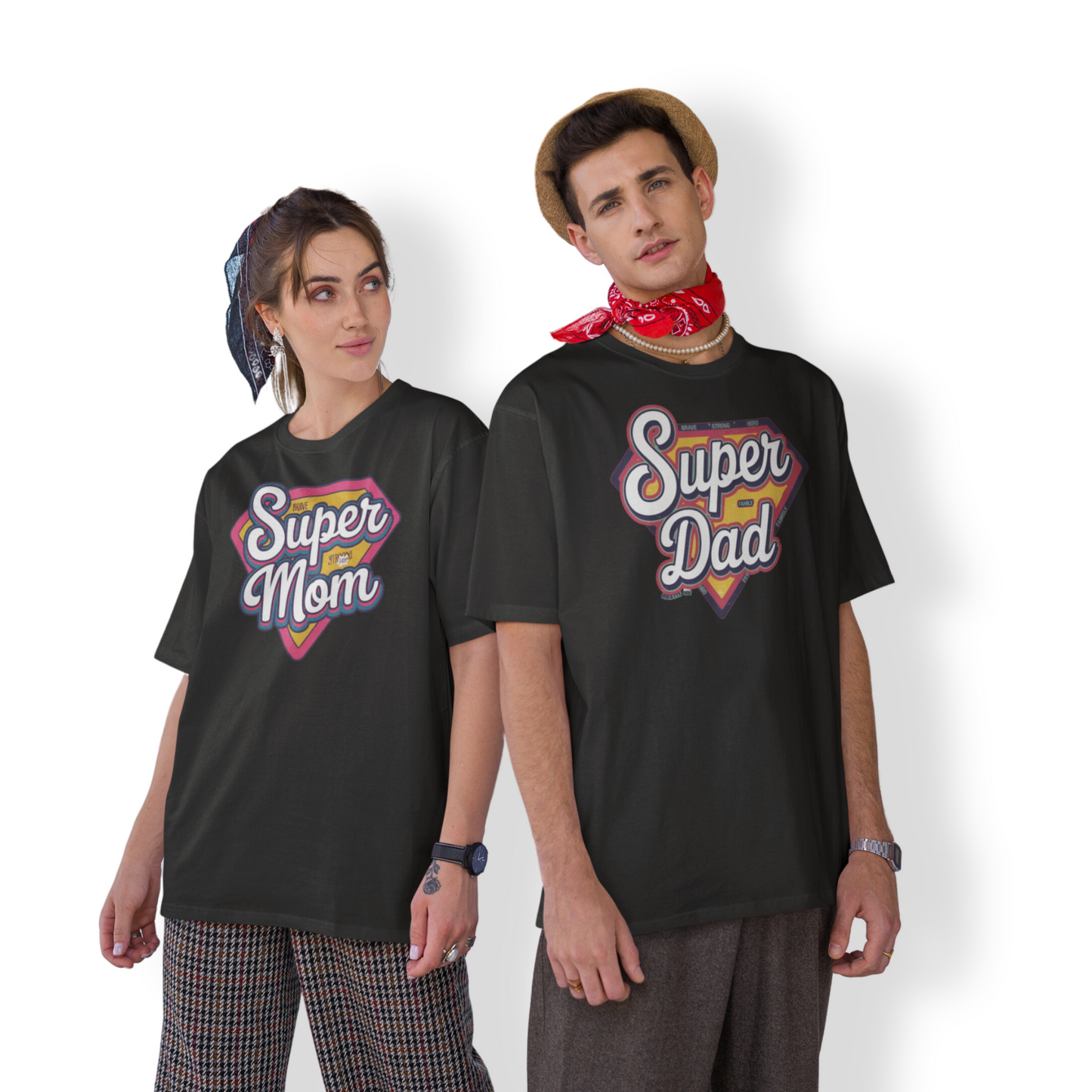 "super mom" T-Shirt - Round Neck Drop Shoulder Graphic Printed Oversized Cotton T-shirt