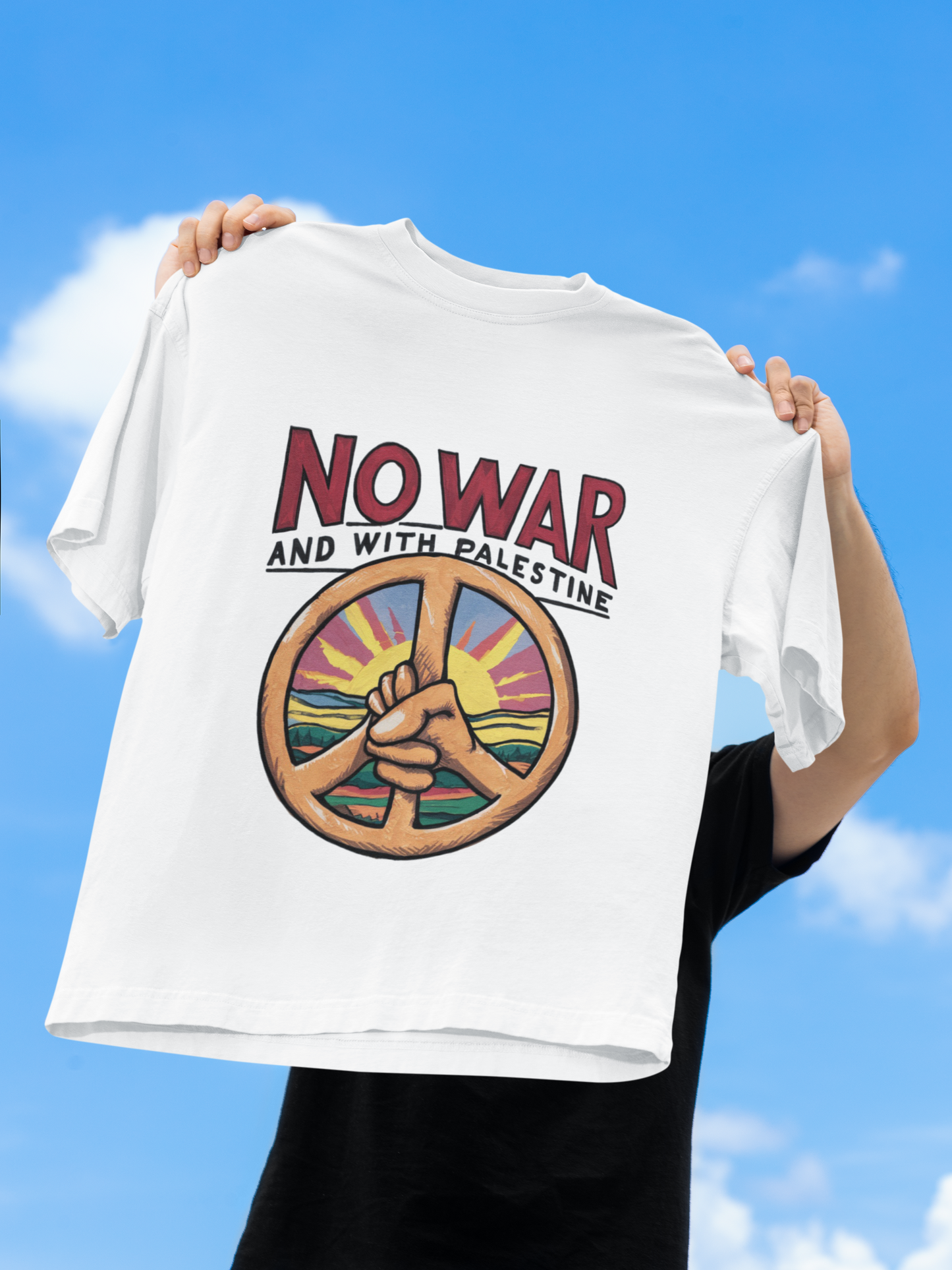 NO WAR- Round Neck Drop Shoulder Graphic Printed Oversized Cotton T-shirt