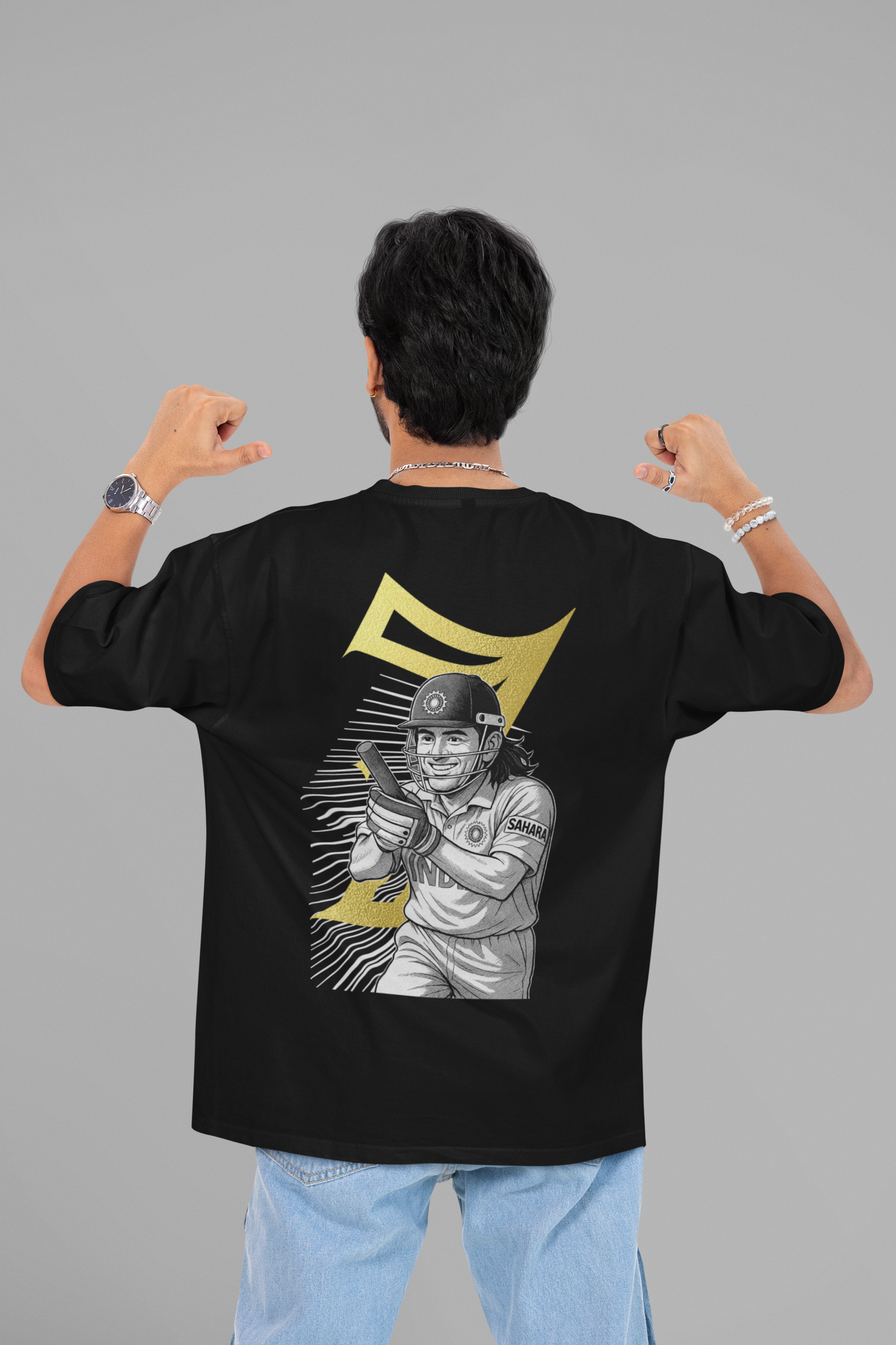 Dhoni 7 Athlet Round Neck Drop Shoulder Graphic Printed Oversized Cotton T-shirt