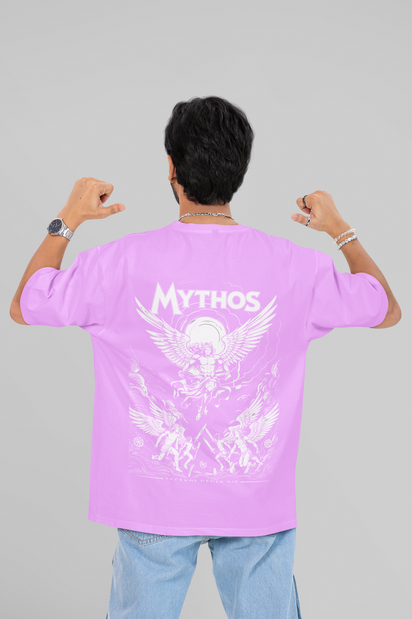 Mythos Round Neck Drop Shoulder Graphic Printed Oversized Cotton T-shirt
