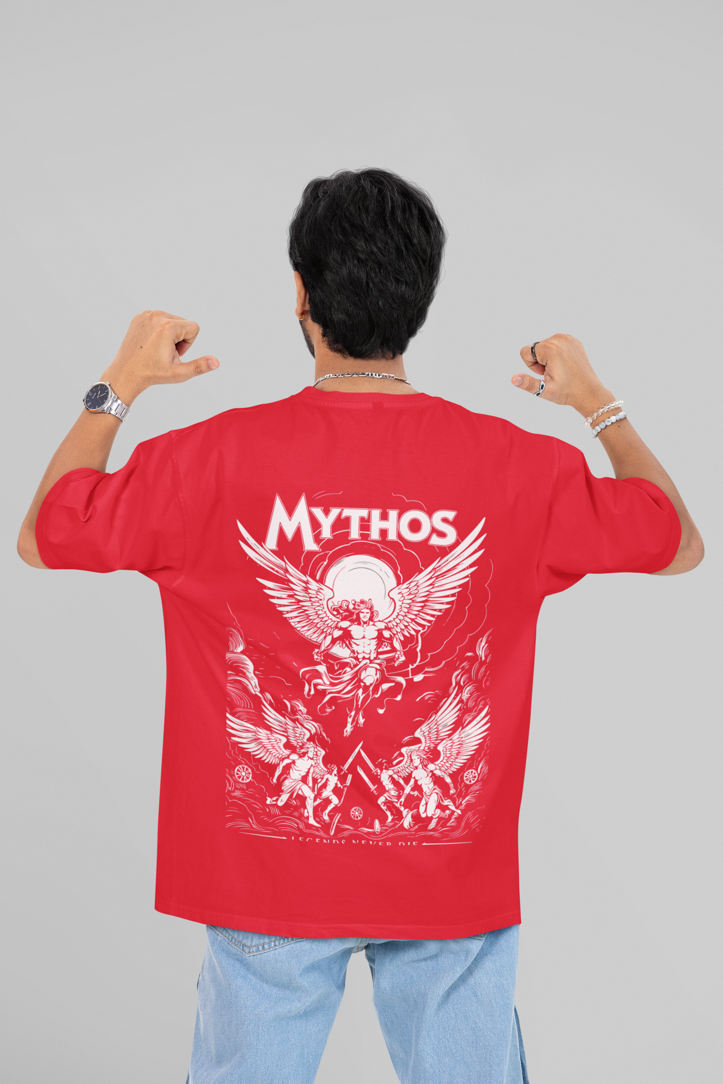 Mythos Round Neck Drop Shoulder Graphic Printed Oversized Cotton T-shirt
