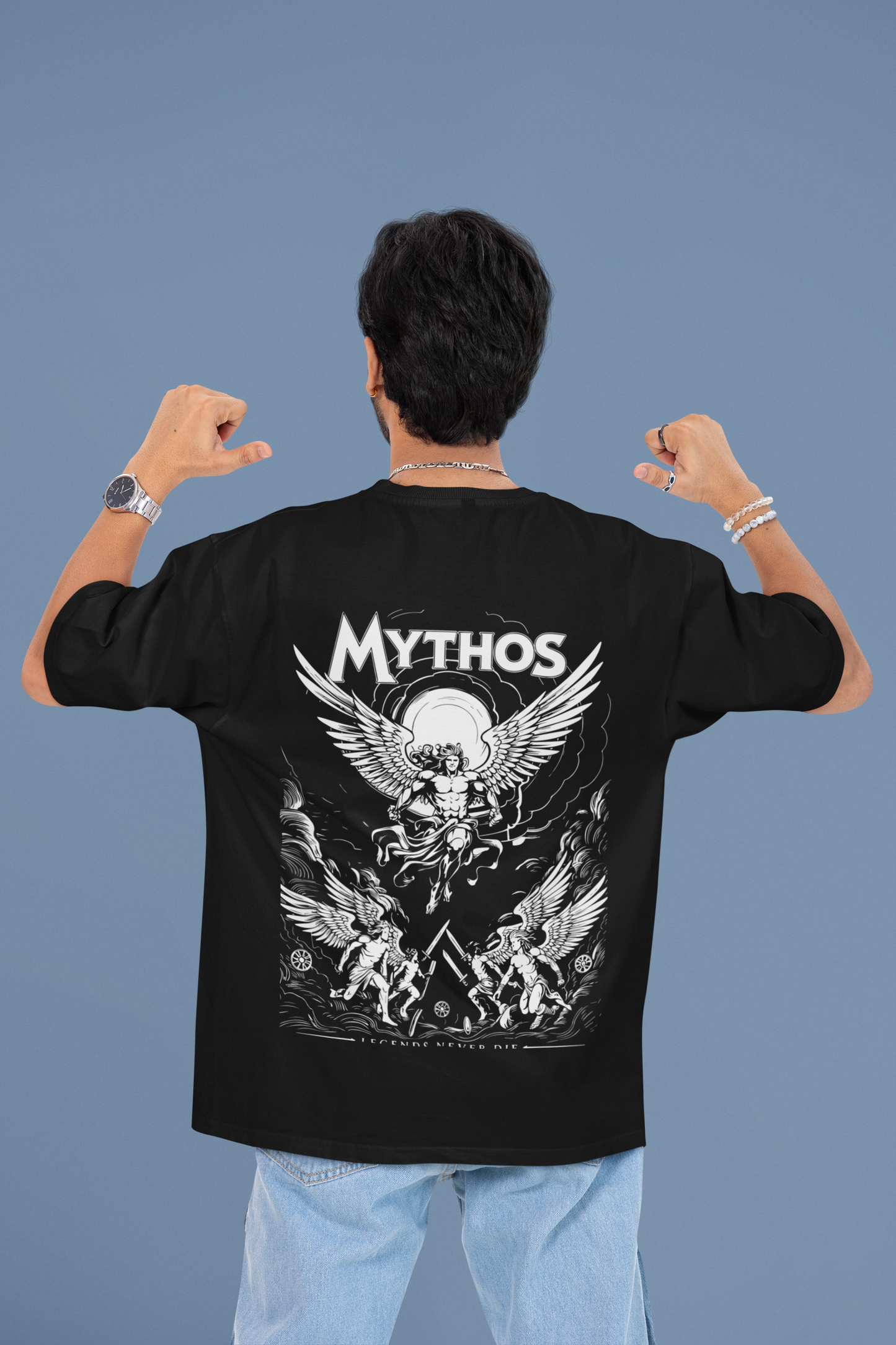 Mythos Round Neck Drop Shoulder Graphic Printed Oversized Cotton T-shirt