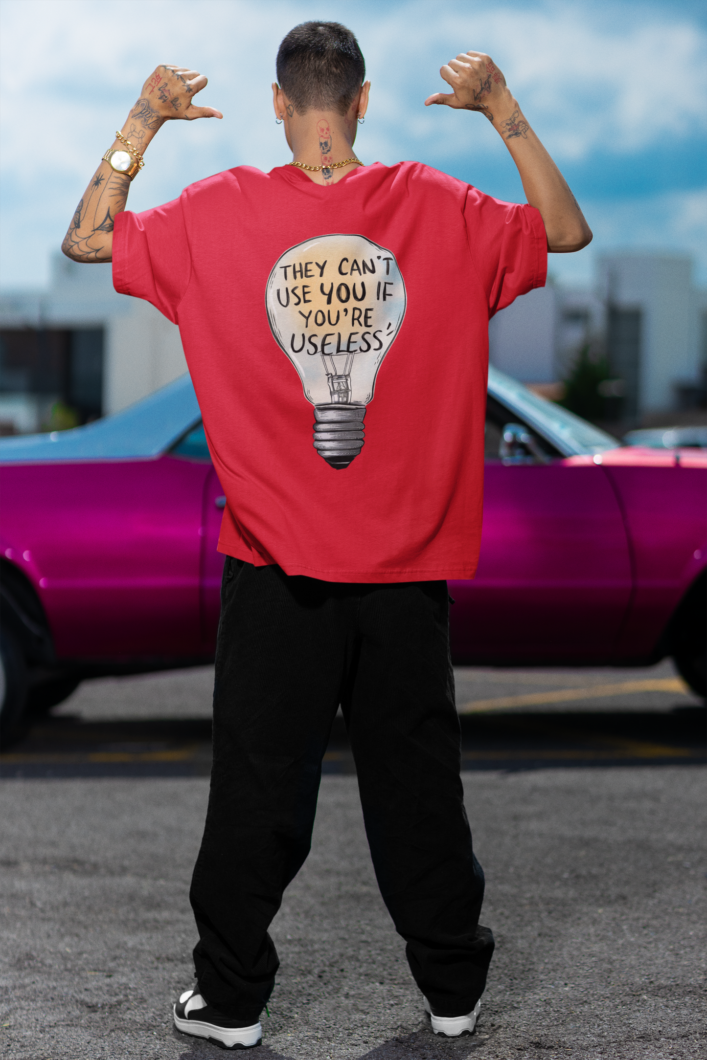 no one can use you- Round Neck Drop Shoulder Graphic Printed Oversized Cotton T-shirt