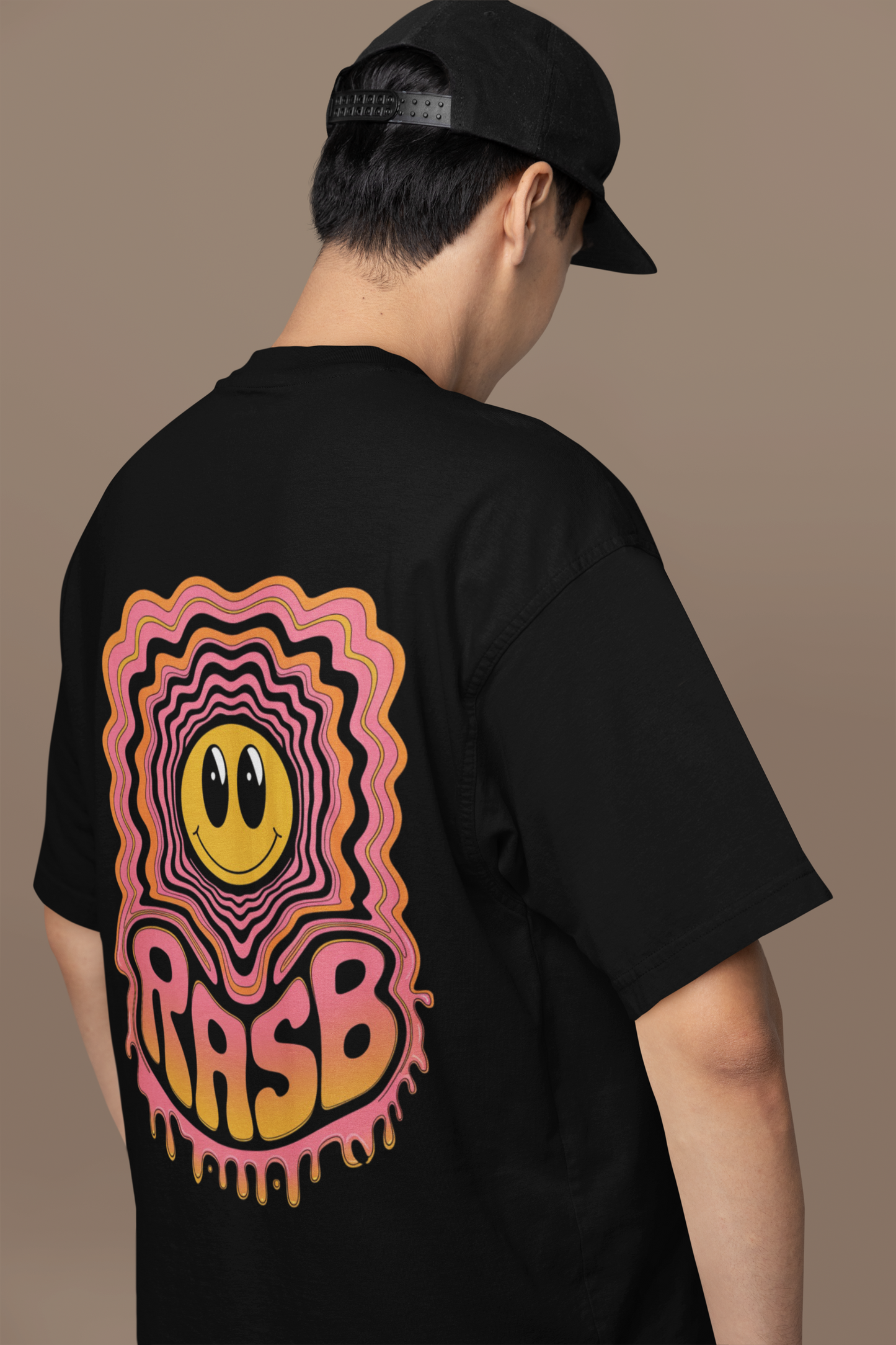 rasb trippy- Round Neck Drop Shoulder Graphic Printed Oversized Cotton T-shirt