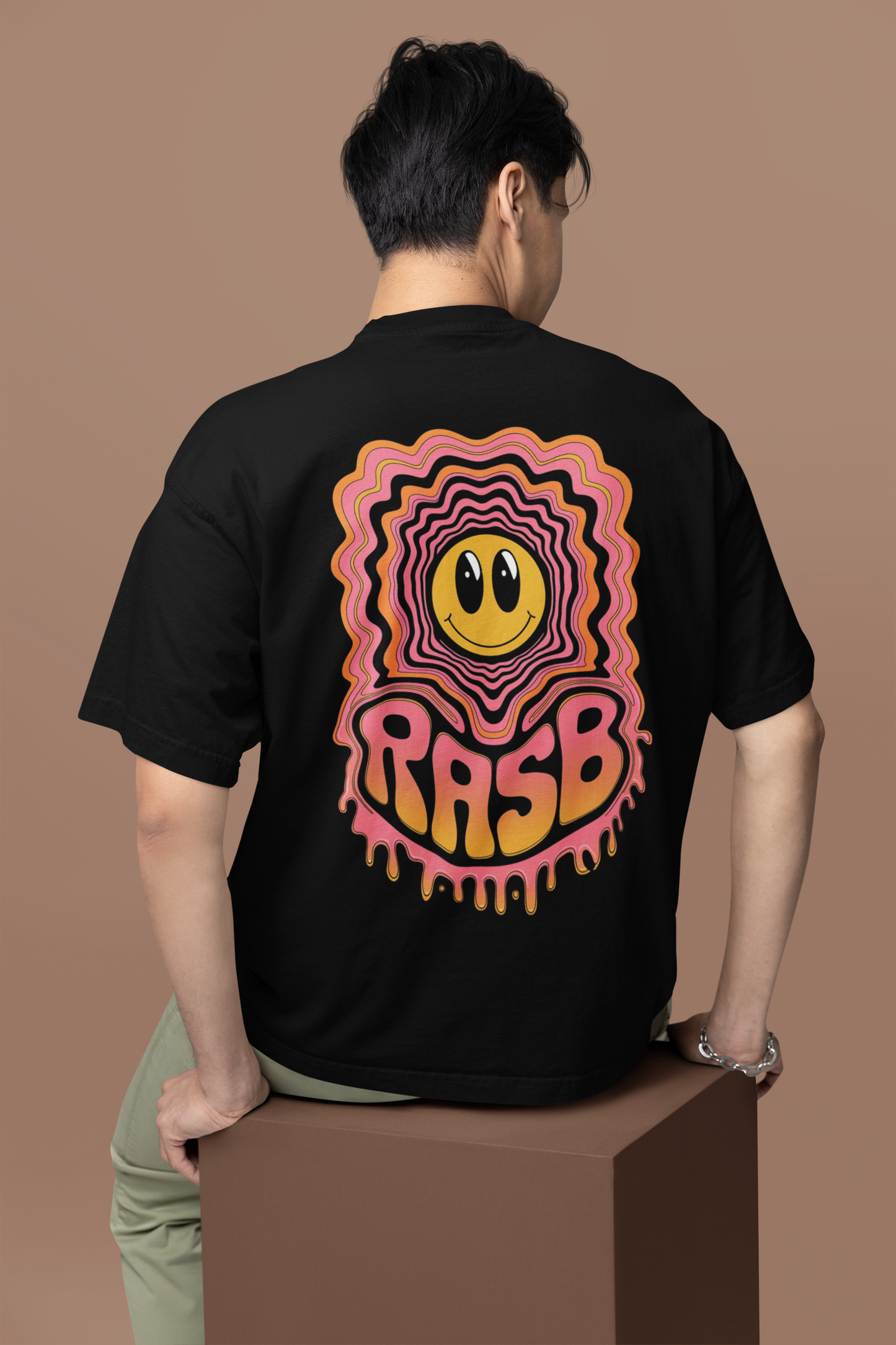 rasb trippy- Round Neck Drop Shoulder Graphic Printed Oversized Cotton T-shirt