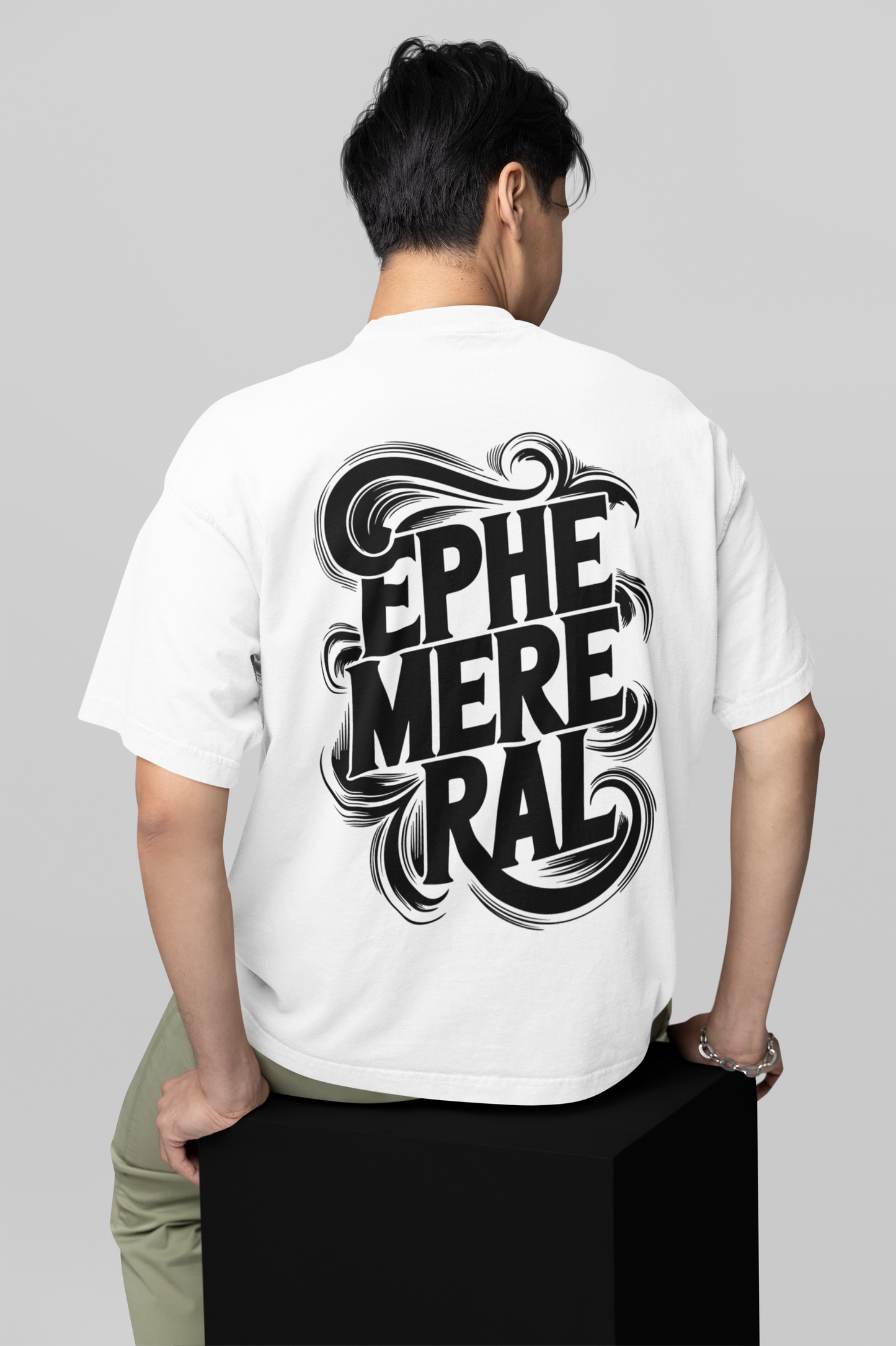 Ephemeral- Round Neck Drop Shoulder Graphic Printed Oversized Cotton T-shirt
