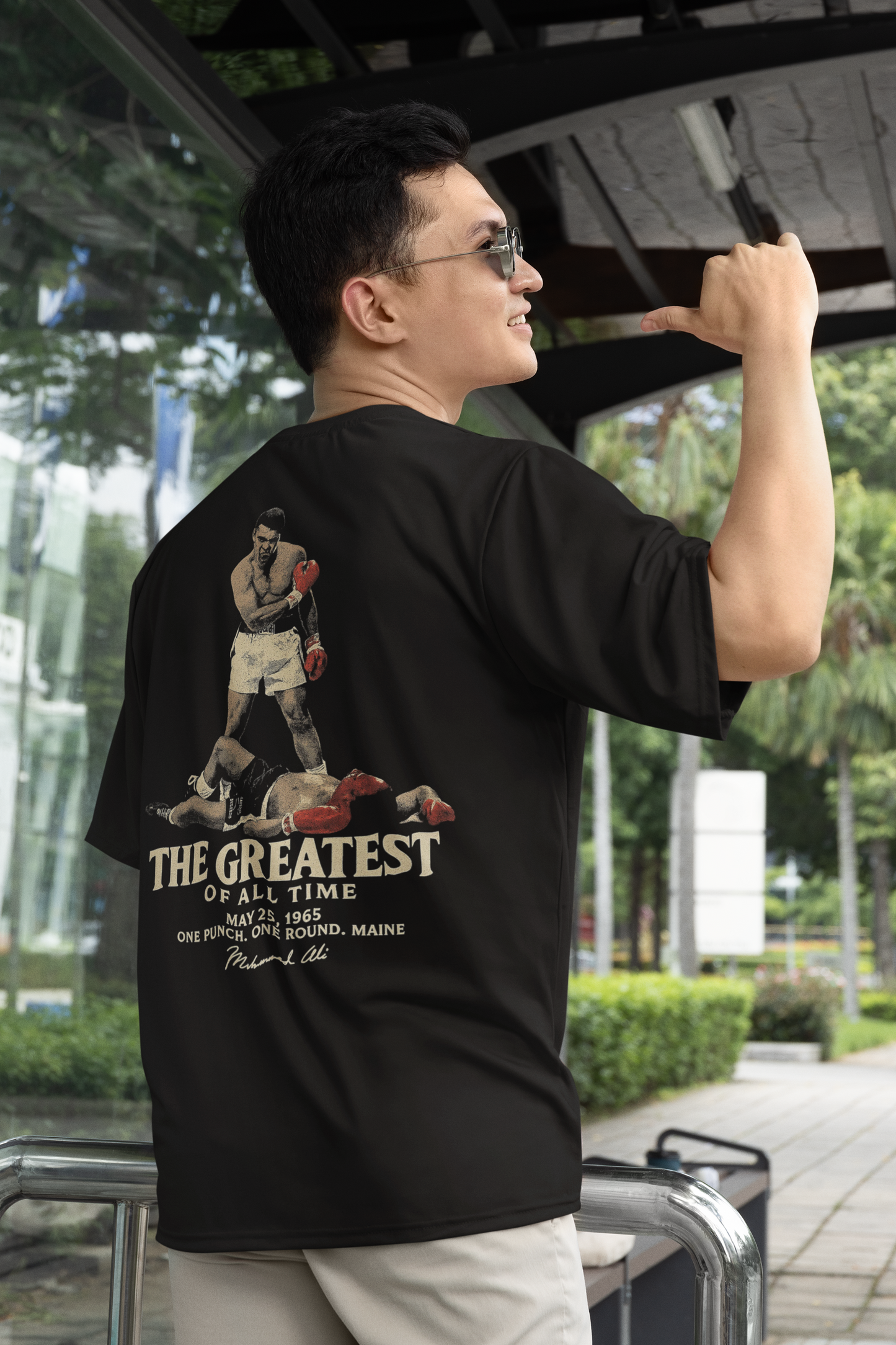 greatest of all time Round Neck Drop Shoulder Graphic Printed Oversized Cotton T-shirt