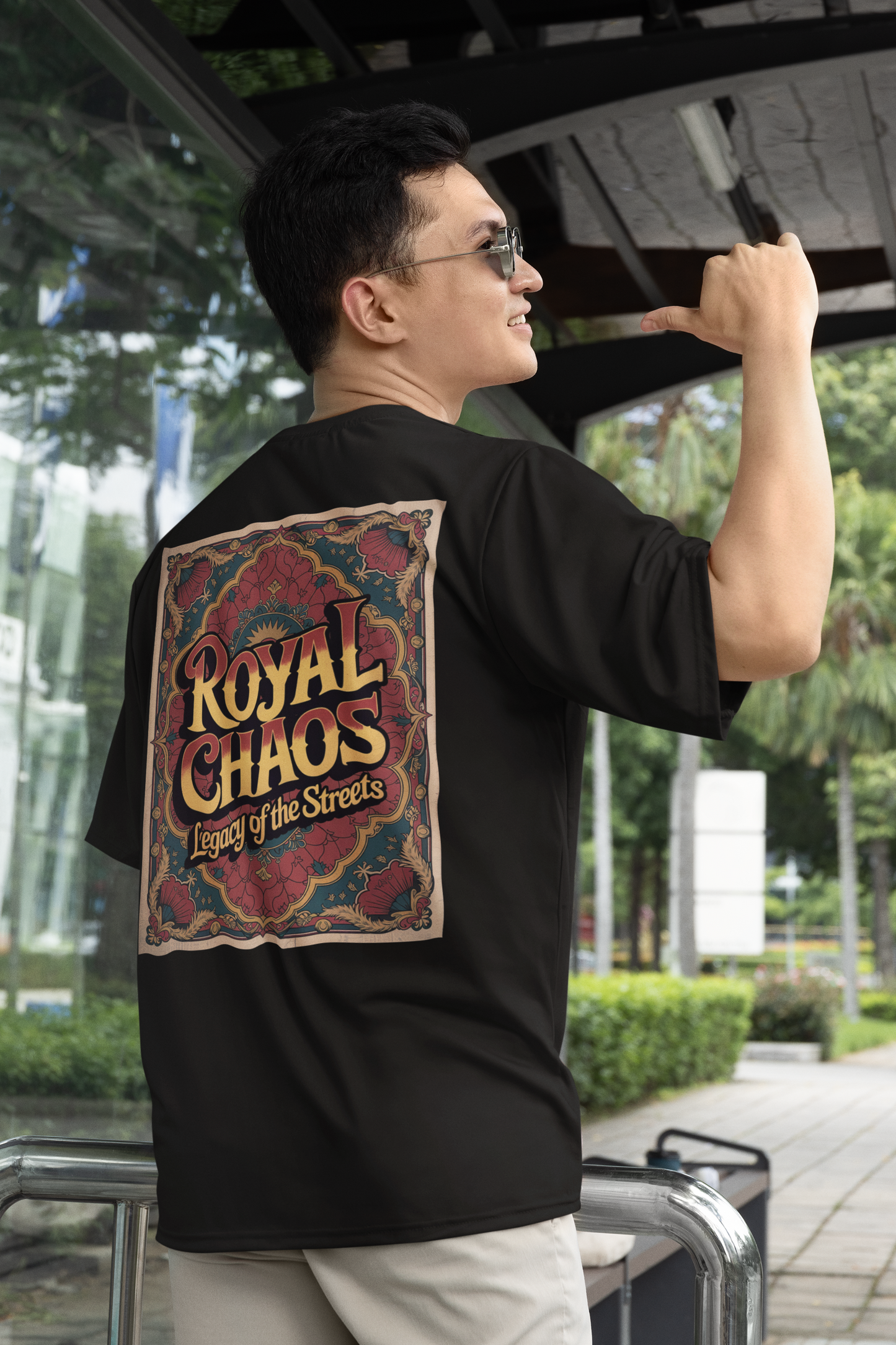 Royal chaos - Round Neck Drop Shoulder Graphic Printed Oversized Cotton T-shirt