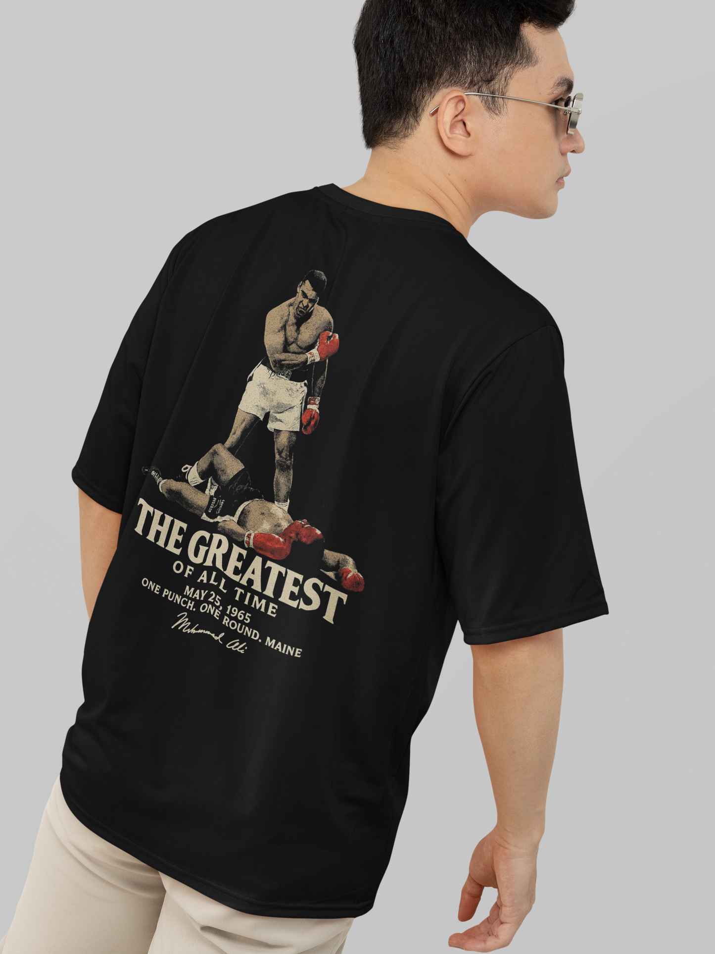 greatest of all time Round Neck Drop Shoulder Graphic Printed Oversized Cotton T-shirt