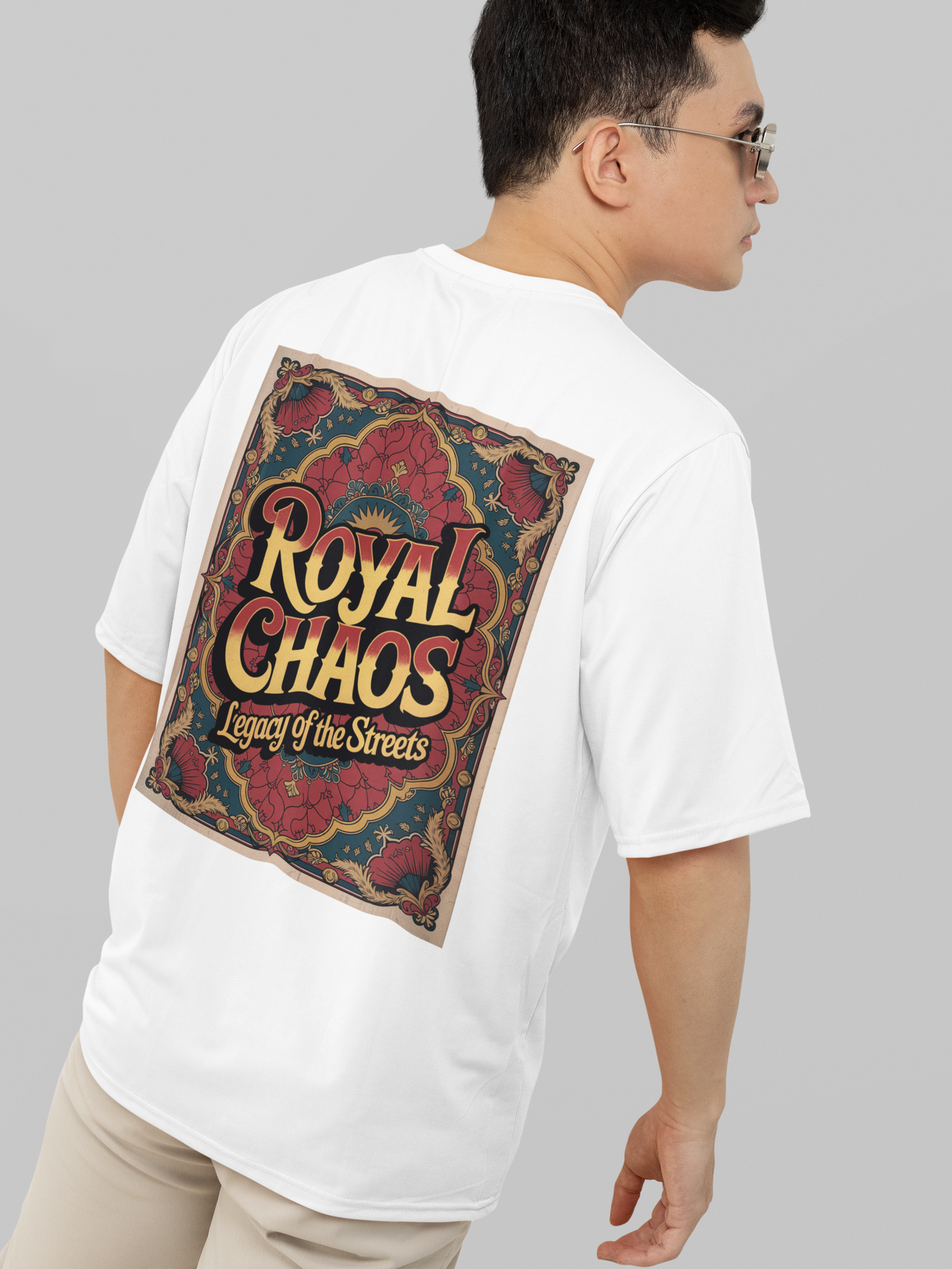 Royal chaos - Round Neck Drop Shoulder Graphic Printed Oversized Cotton T-shirt