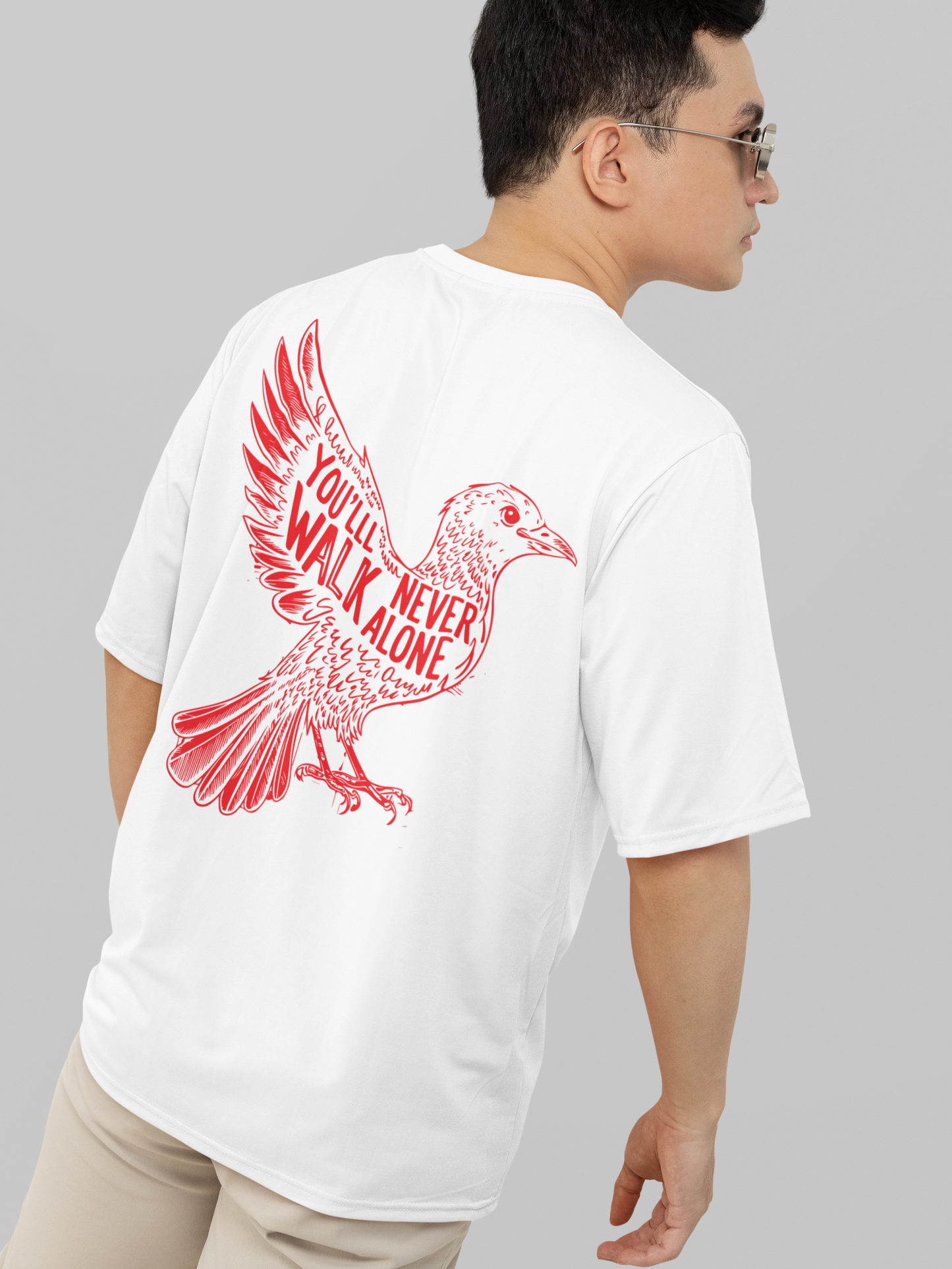 You’ll Never Walk Alone- Round Neck Drop Shoulder Graphic Printed Oversized Cotton T-shirt