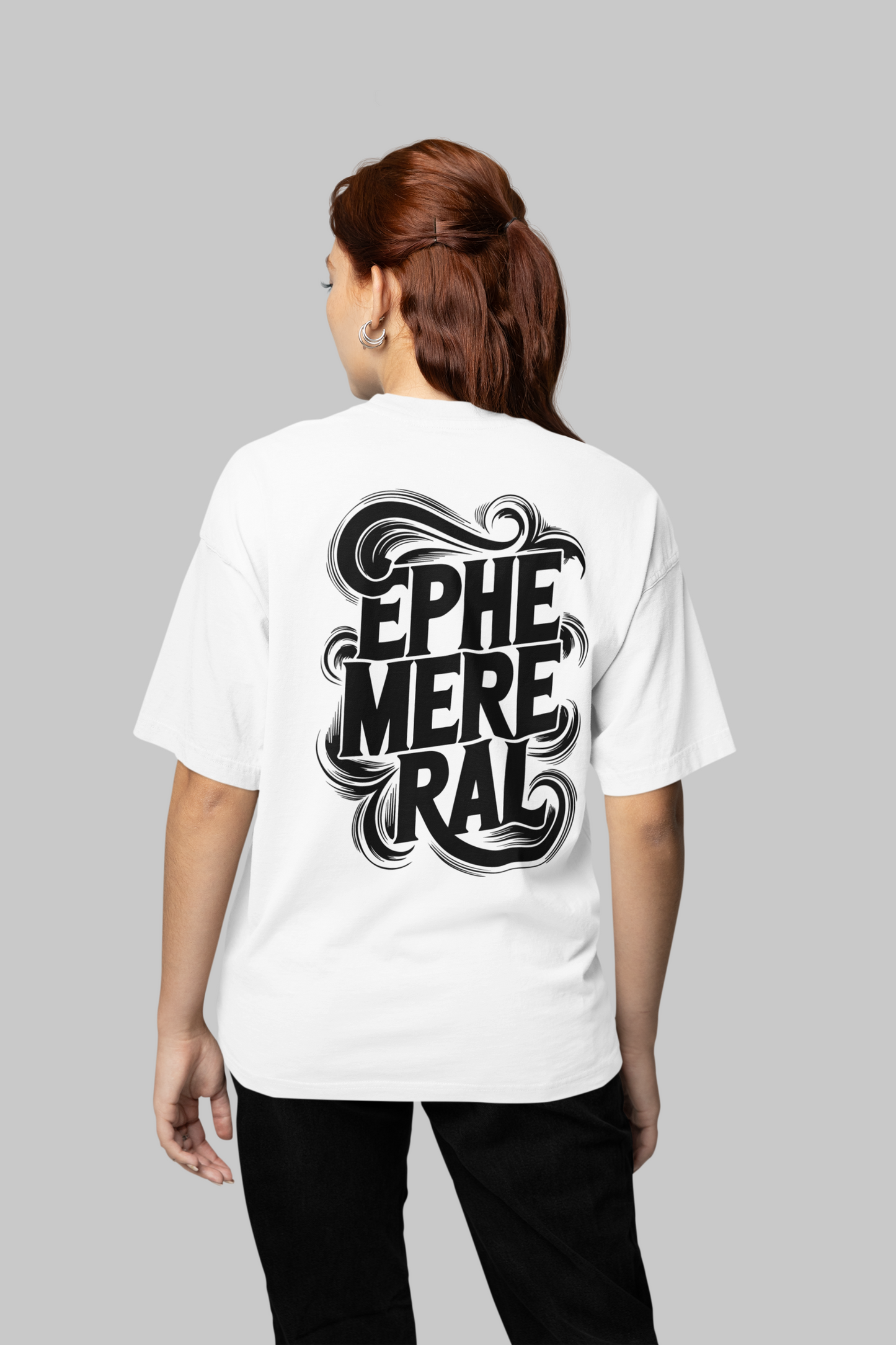 Ephemeral- Round Neck Drop Shoulder Graphic Printed Oversized Cotton T-shirt