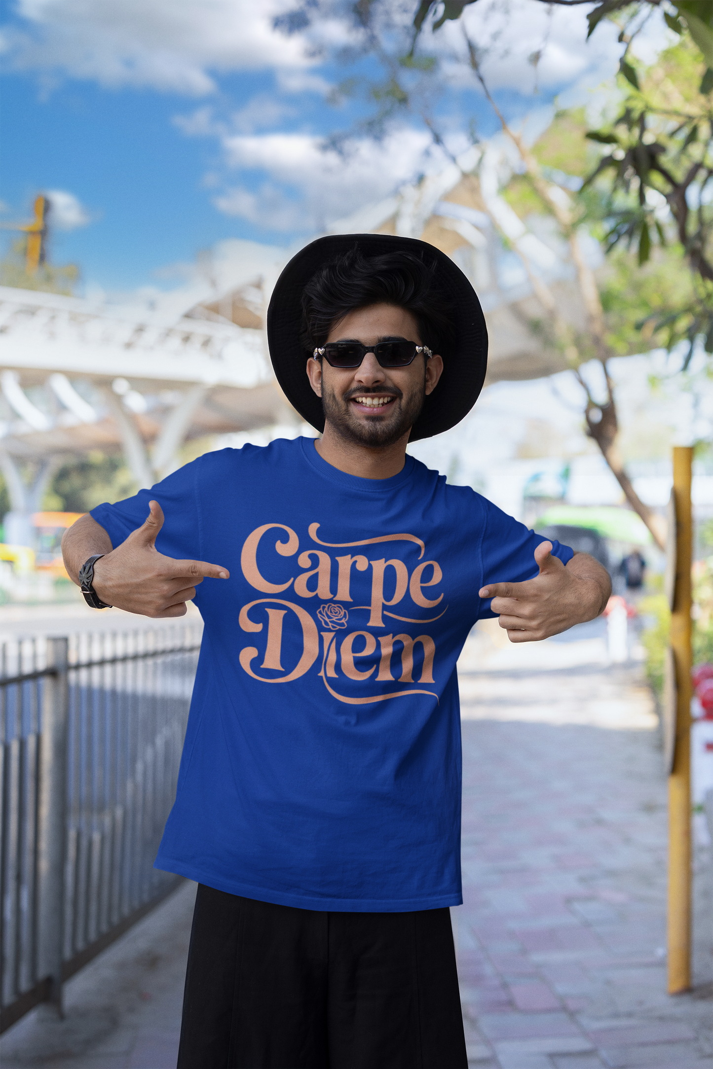 carpe diem- Round Neck Drop Shoulder Graphic Printed Oversized Cotton T-shirt