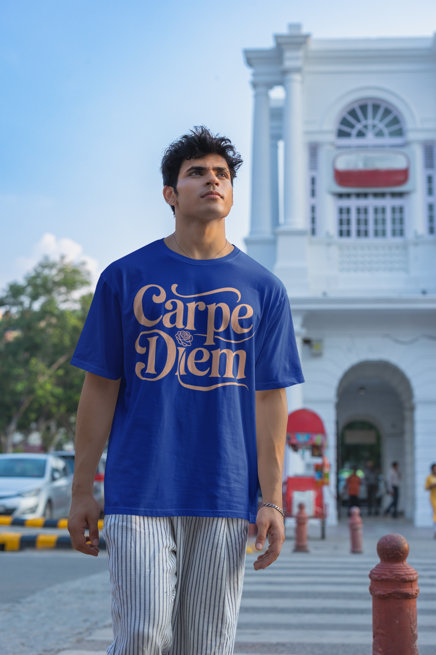 carpe diem- Round Neck Drop Shoulder Graphic Printed Oversized Cotton T-shirt