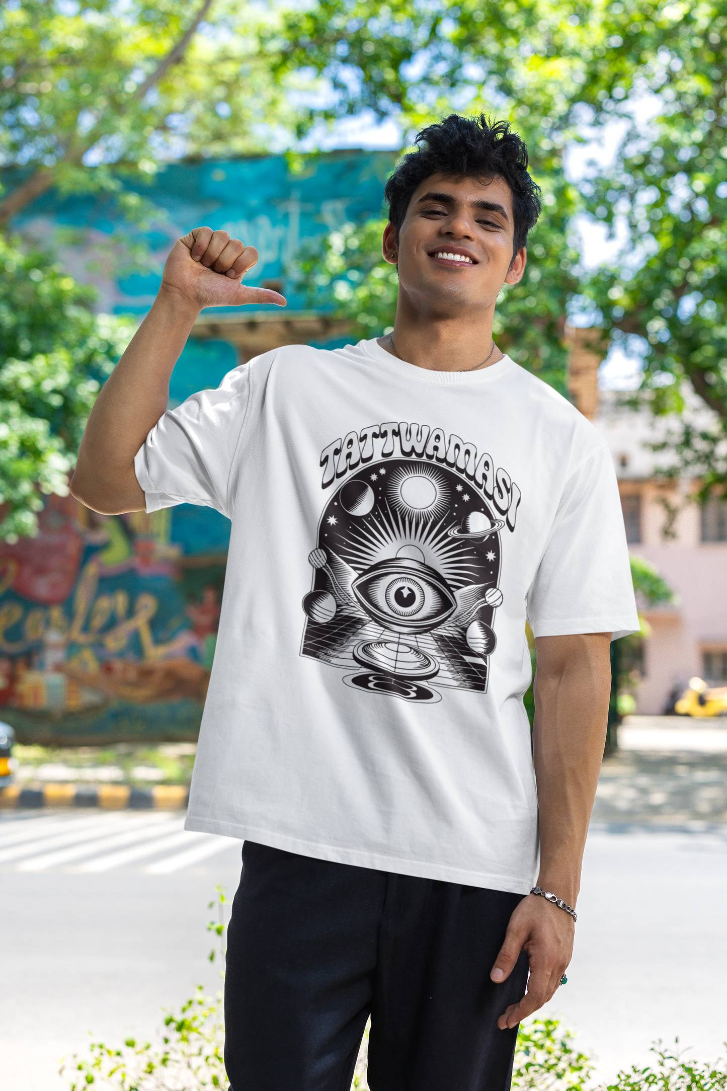 tattwamasi- MALAYALEE Round Neck Drop Shoulder Graphic Printed Oversized Cotton T-shirt