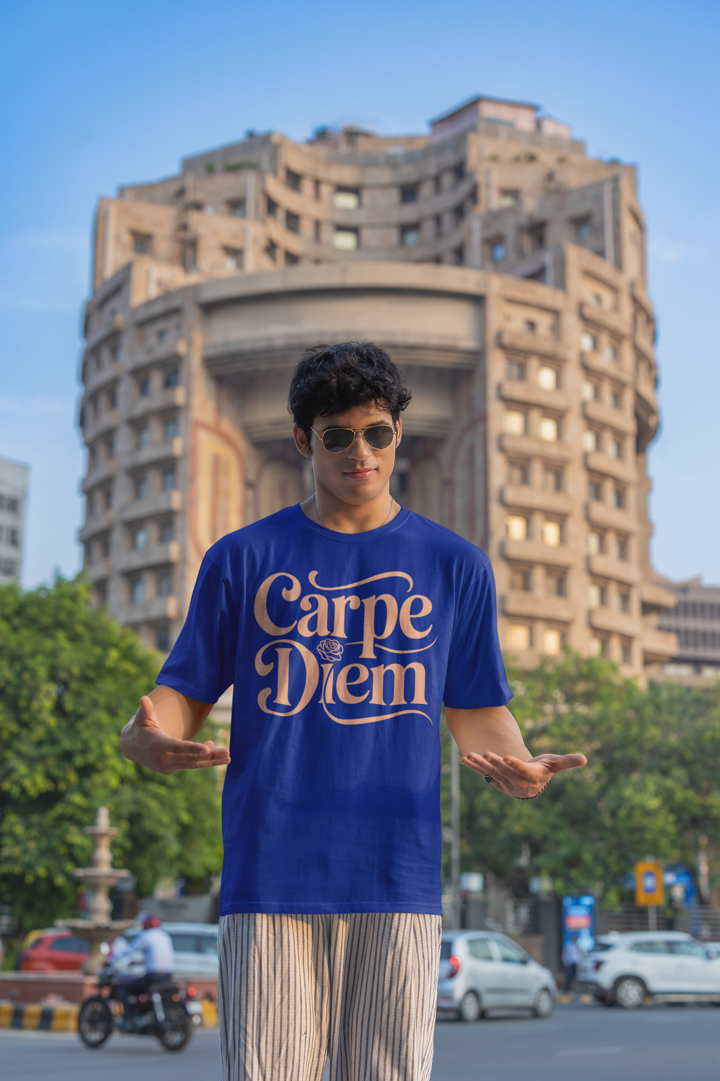 carpe diem- Round Neck Drop Shoulder Graphic Printed Oversized Cotton T-shirt