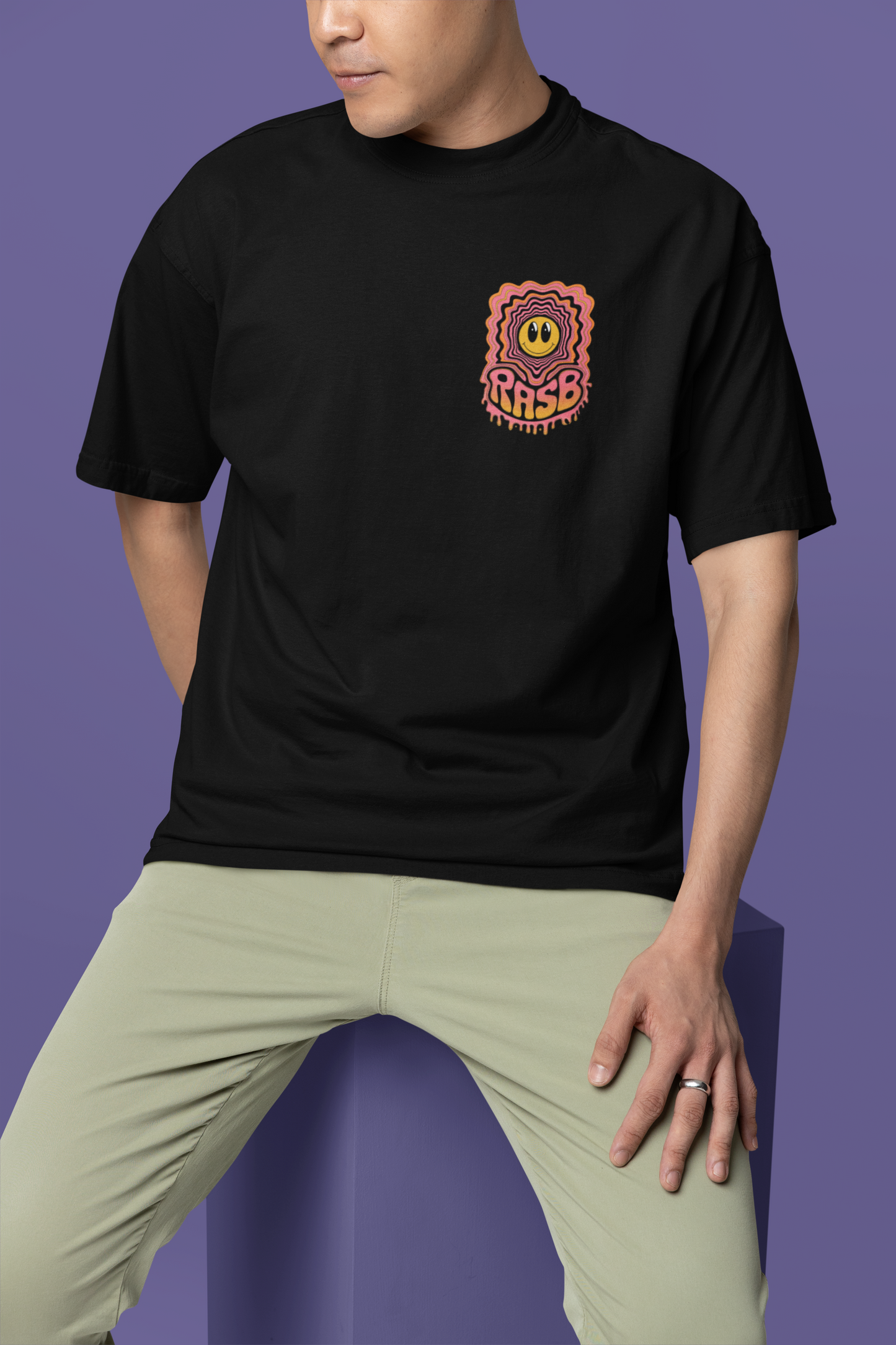 rasb trippy- Round Neck Drop Shoulder Graphic Printed Oversized Cotton T-shirt