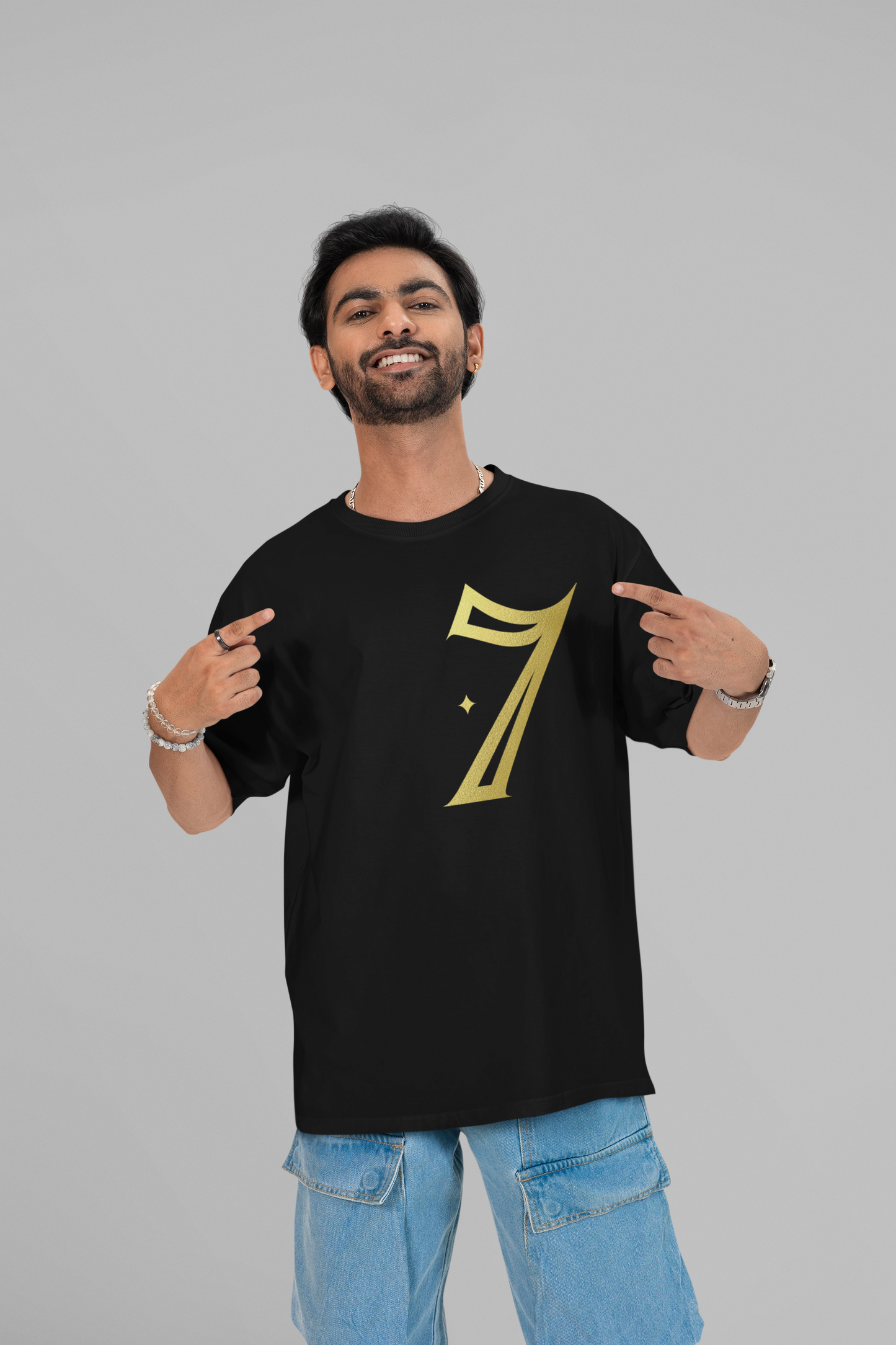 Dhoni 7 Athlet Round Neck Drop Shoulder Graphic Printed Oversized Cotton T-shirt