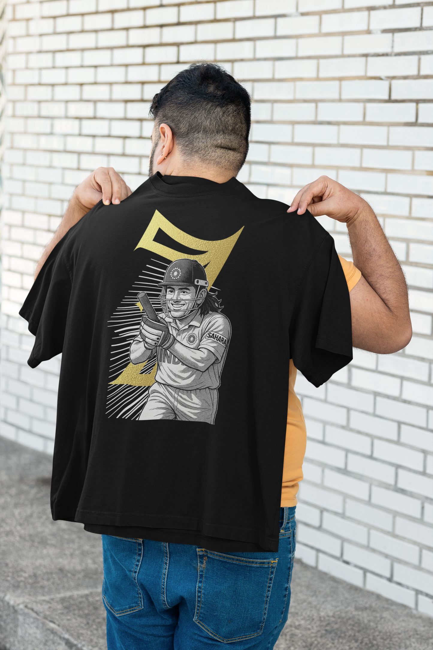 Dhoni 7 Athlet Round Neck Drop Shoulder Graphic Printed Oversized Cotton T-shirt