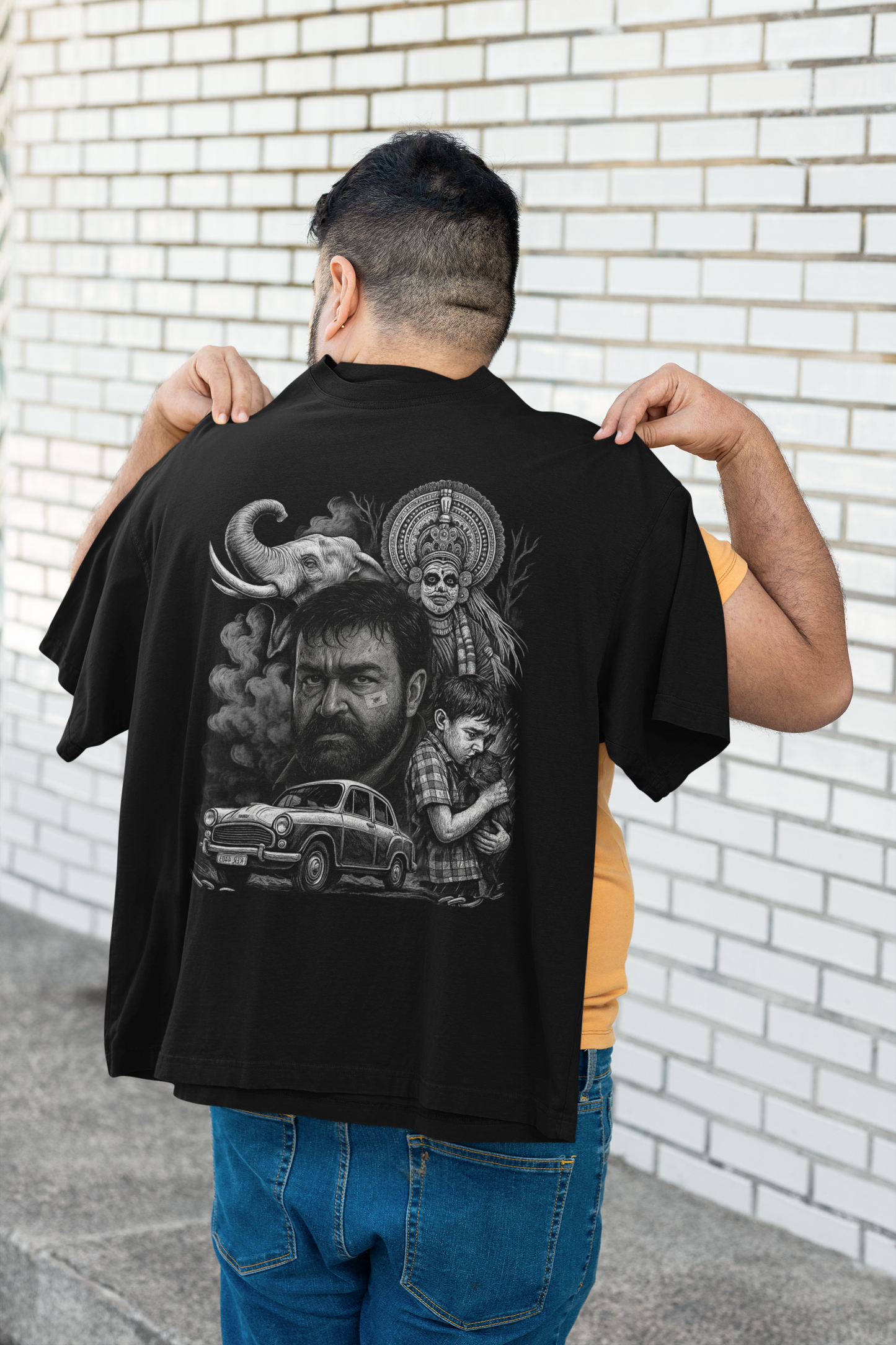 Thudarum movie Round Neck Drop Shoulder Graphic Printed Oversized Cotton T-shirt