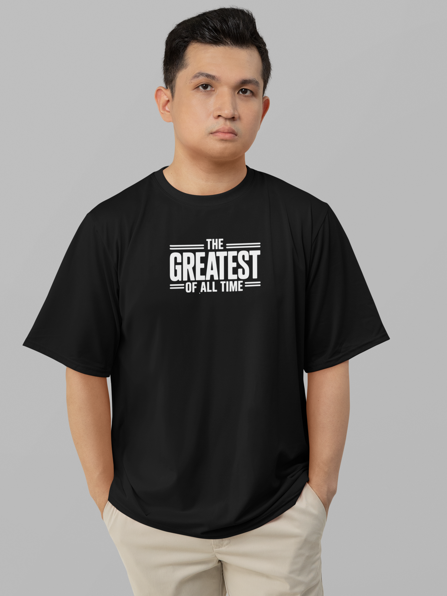 greatest of all time Round Neck Drop Shoulder Graphic Printed Oversized Cotton T-shirt