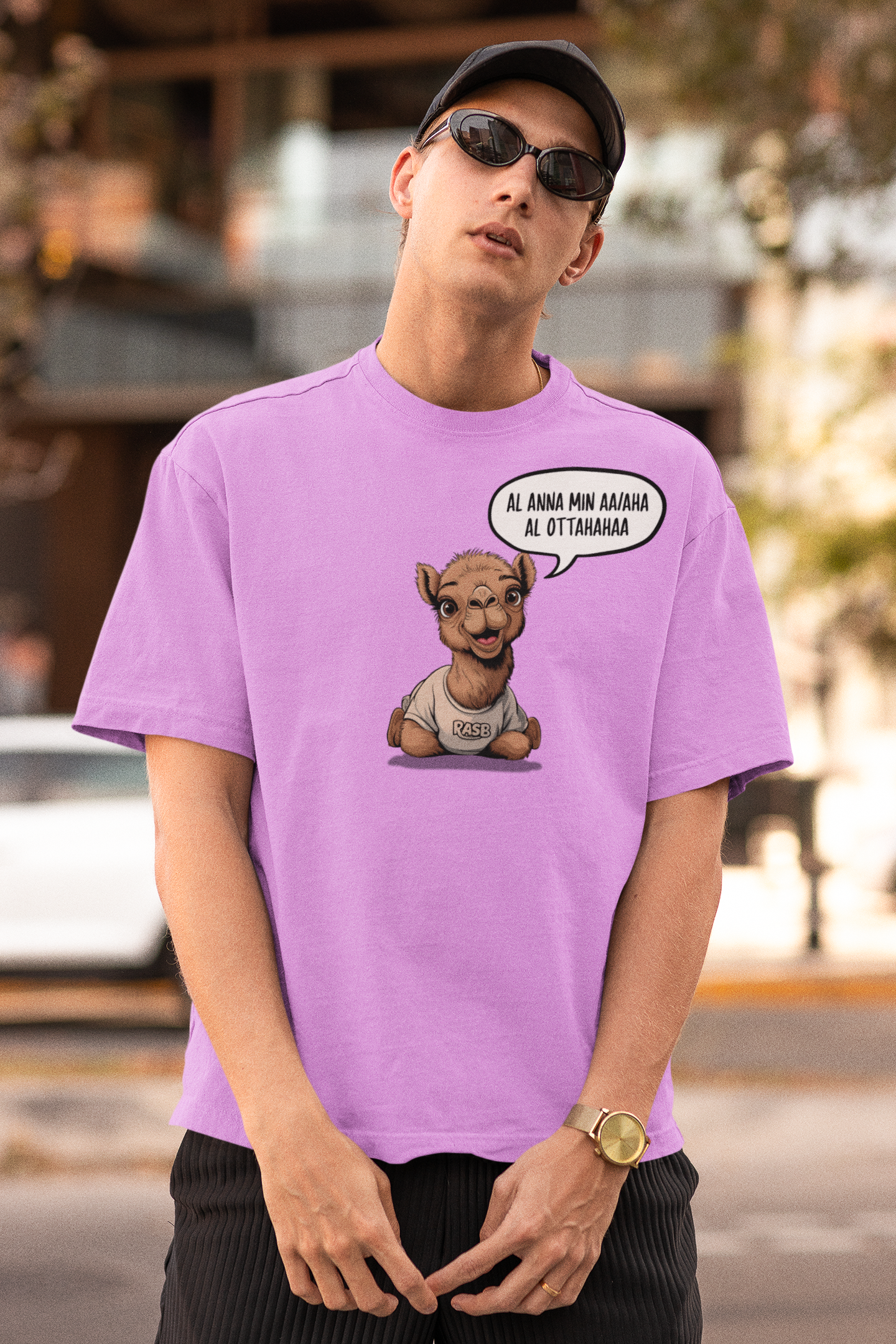 AL OTTAHAHAA- Round Neck Drop Shoulder Graphic Printed Oversized Cotton T-shirt