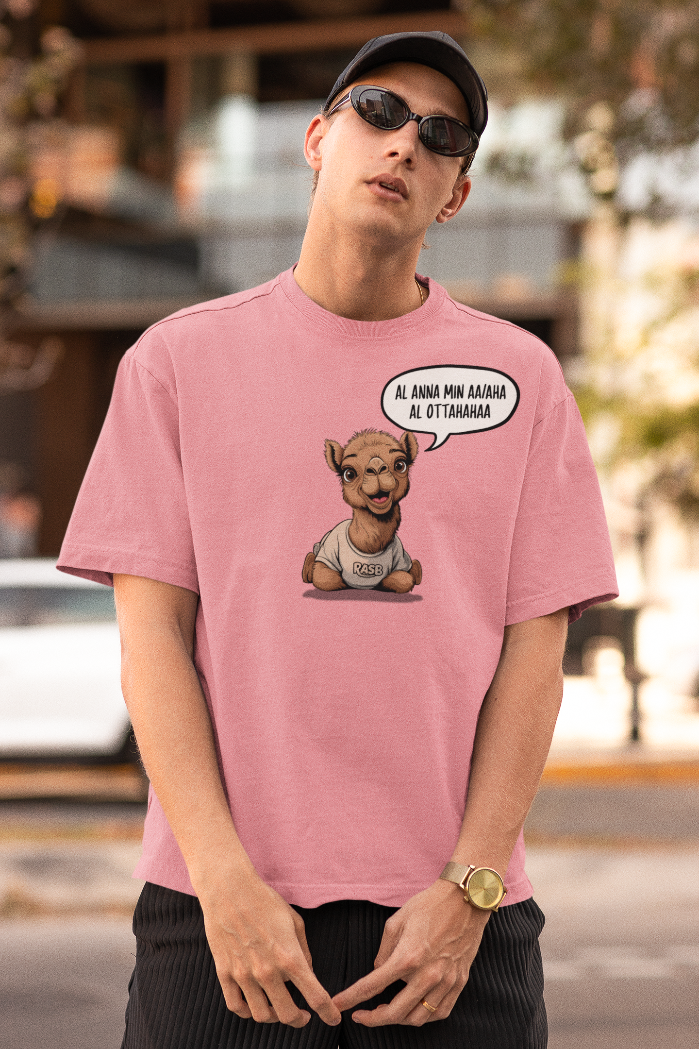 AL OTTAHAHAA- Round Neck Drop Shoulder Graphic Printed Oversized Cotton T-shirt