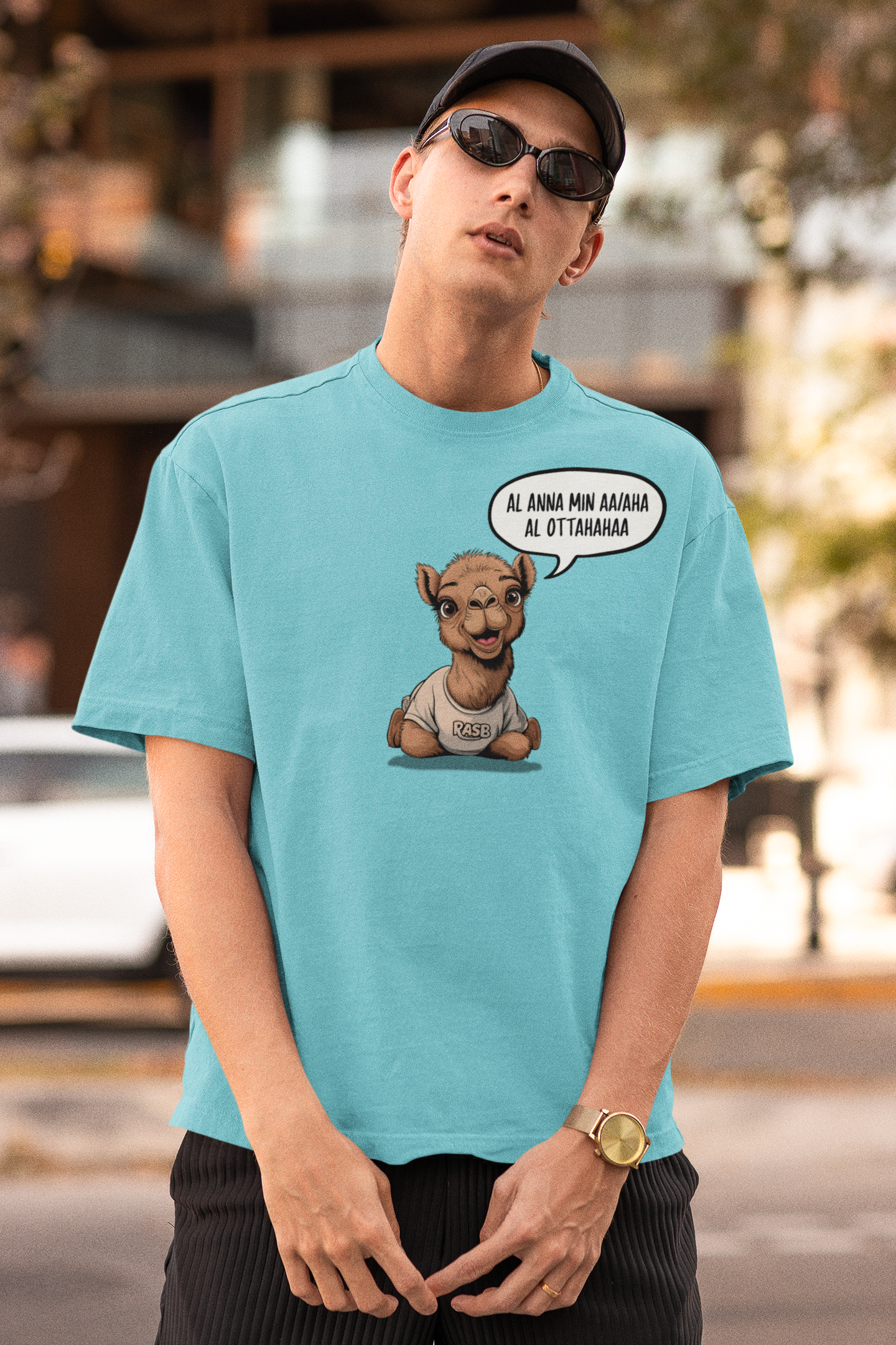 AL OTTAHAHAA- Round Neck Drop Shoulder Graphic Printed Oversized Cotton T-shirt