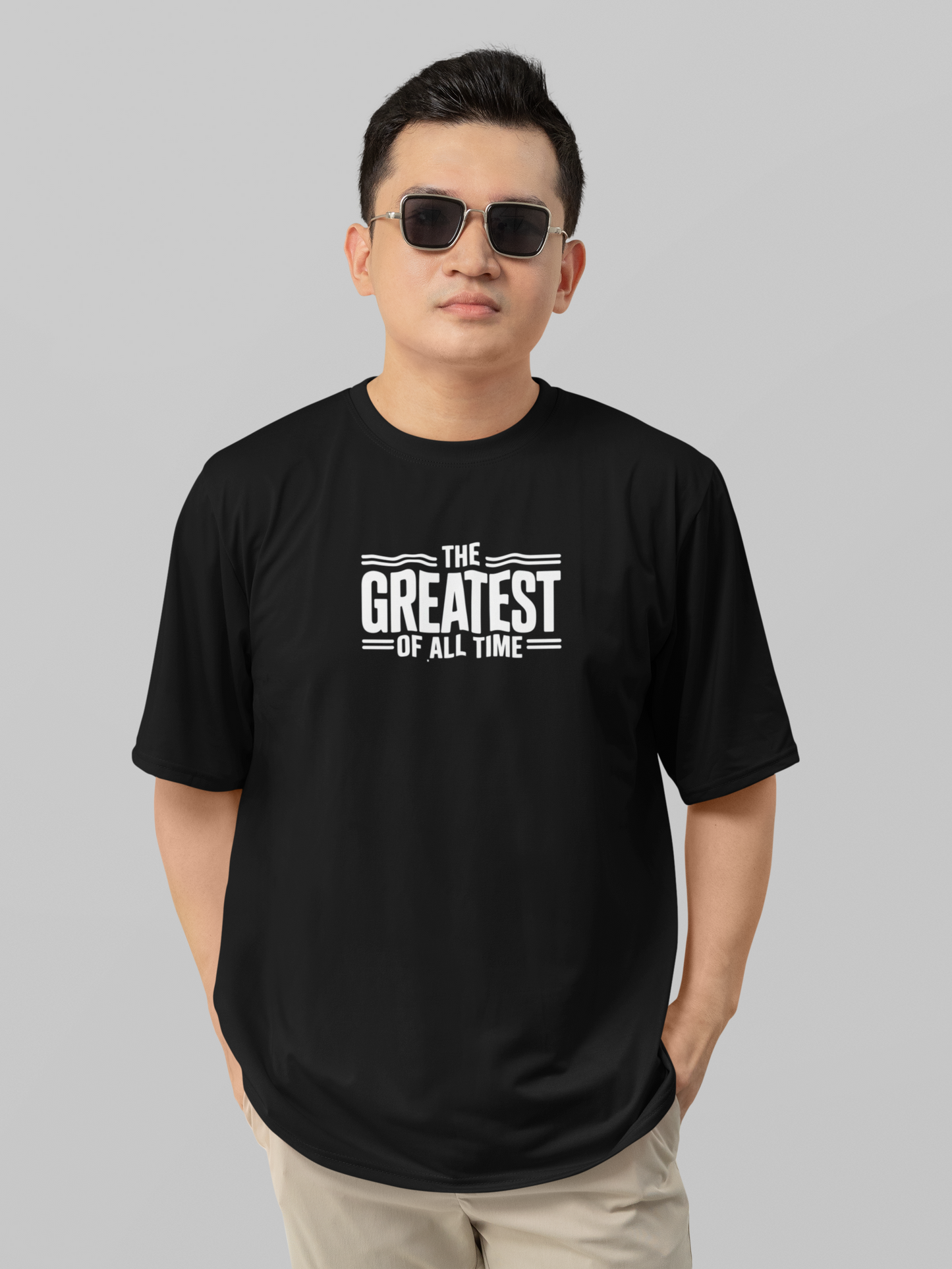greatest of all time Round Neck Drop Shoulder Graphic Printed Oversized Cotton T-shirt