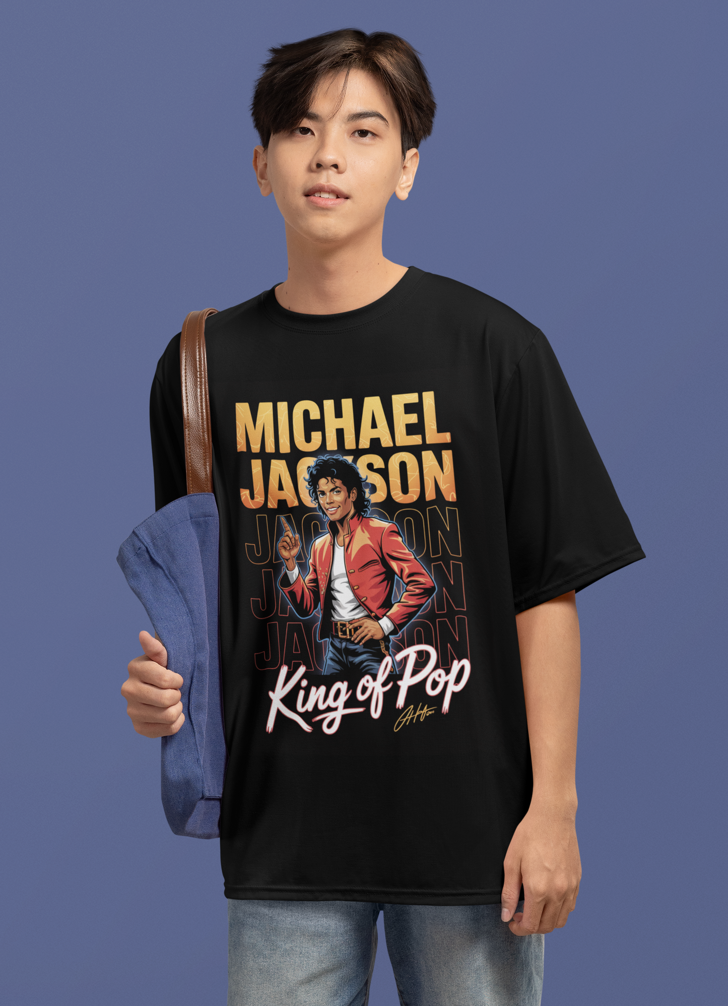 michael jackson- Round Neck Drop Shoulder Graphic Printed Oversized Cotton T-shirt