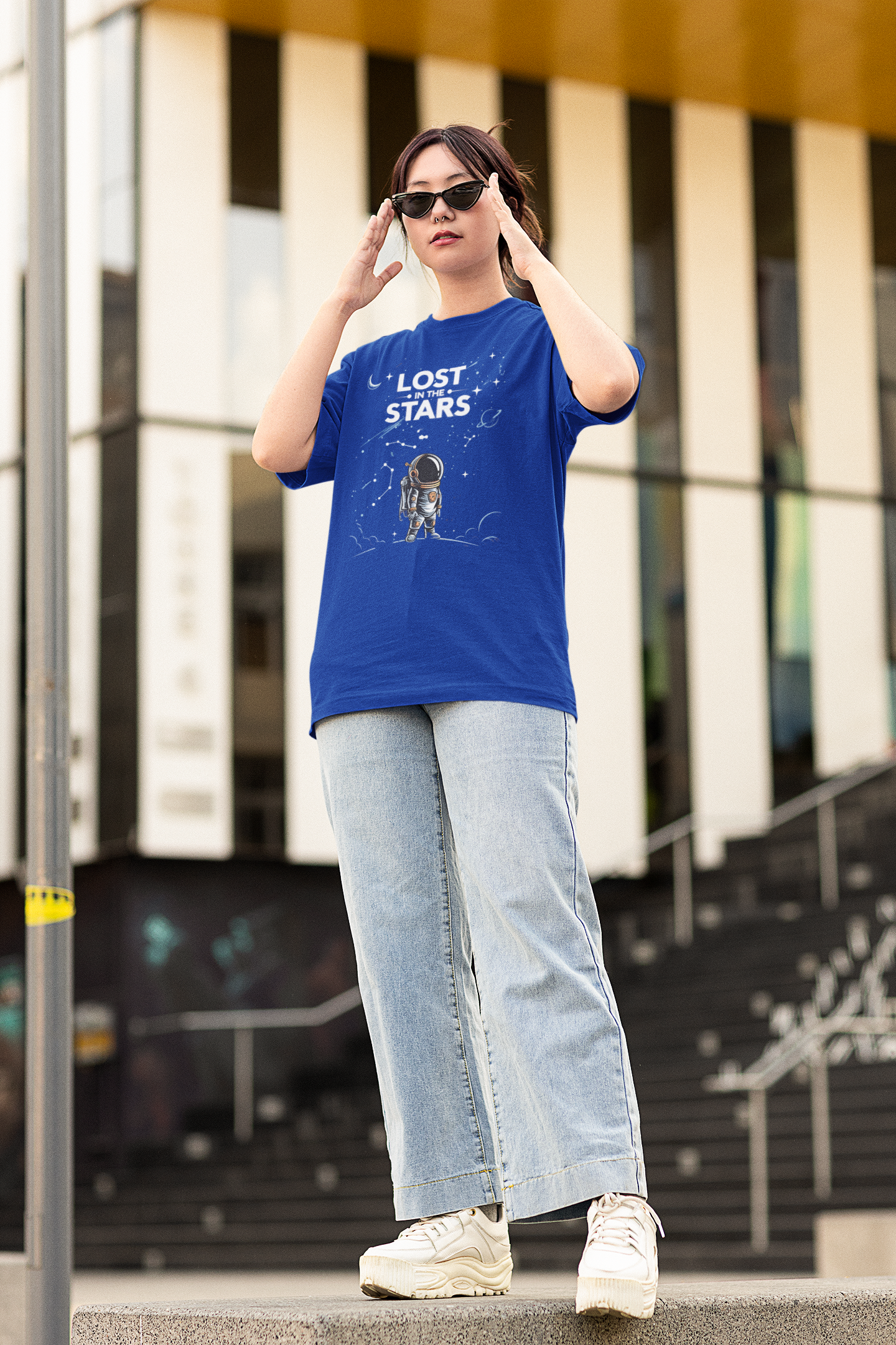 lost in the stars - Round Neck Drop Shoulder Graphic Printed Oversized Cotton T-shirt