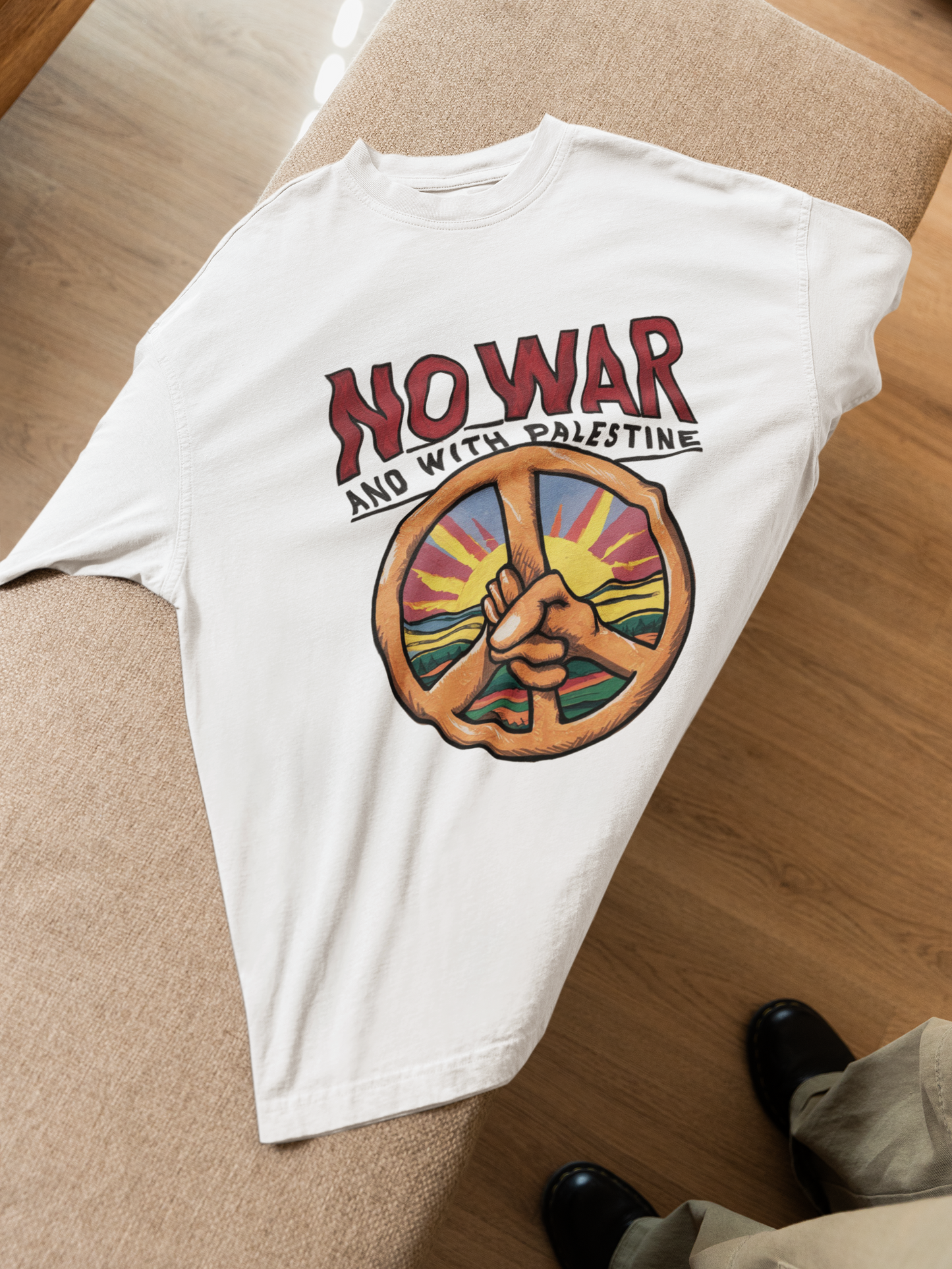 NO WAR- Round Neck Drop Shoulder Graphic Printed Oversized Cotton T-shirt