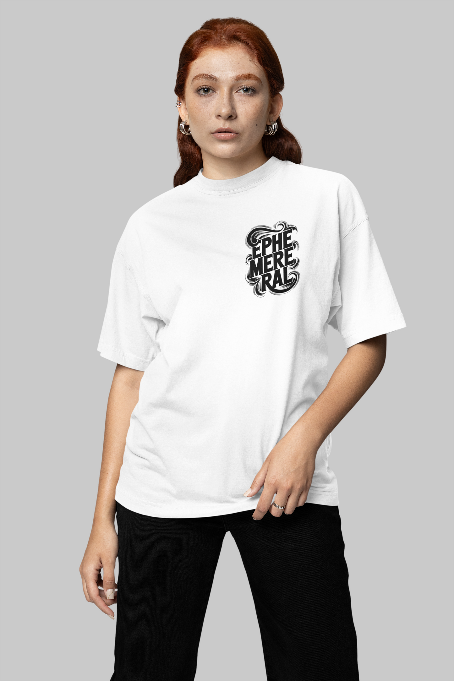 Ephemeral- Round Neck Drop Shoulder Graphic Printed Oversized Cotton T-shirt
