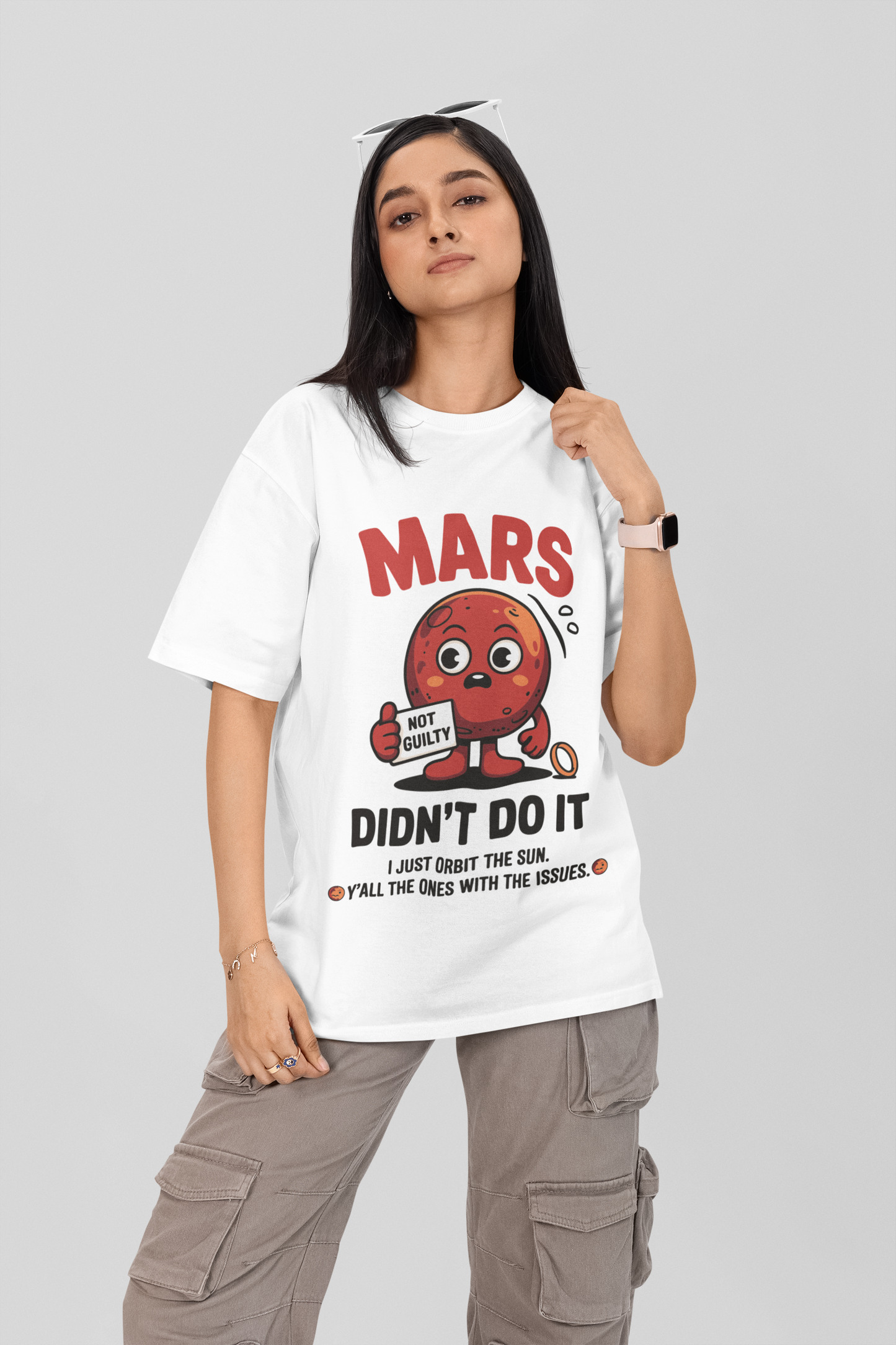 Mars Round Neck Drop Shoulder Graphic Printed Oversized Cotton T-shirt