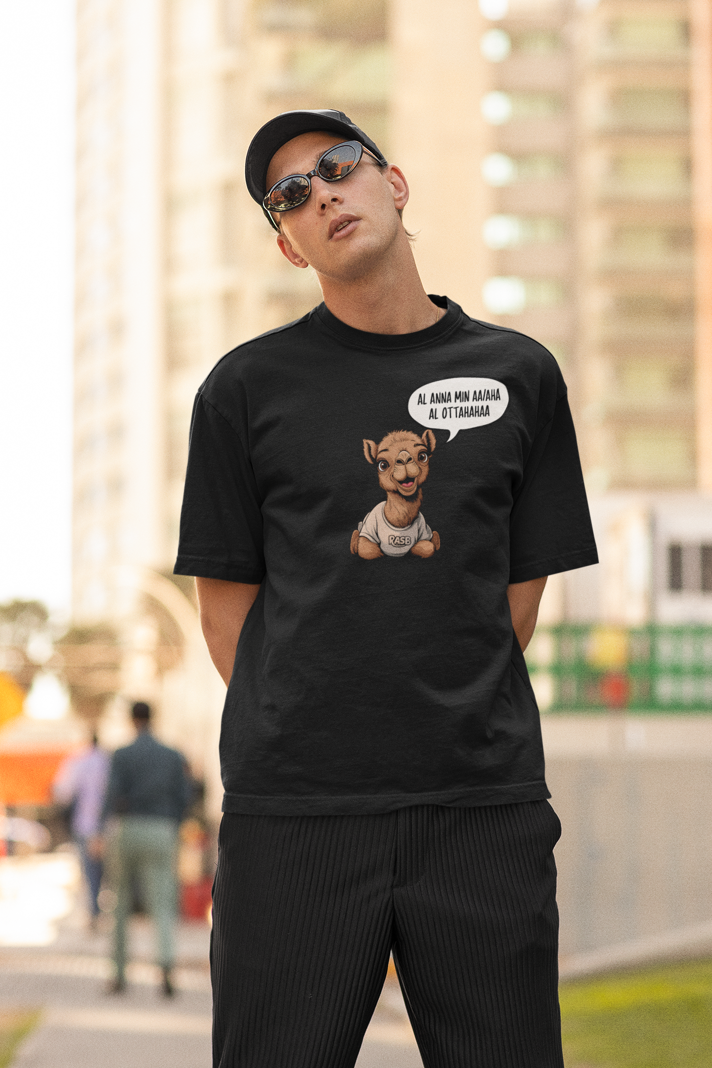 AL OTTAHAHAA- Round Neck Drop Shoulder Graphic Printed Oversized Cotton T-shirt