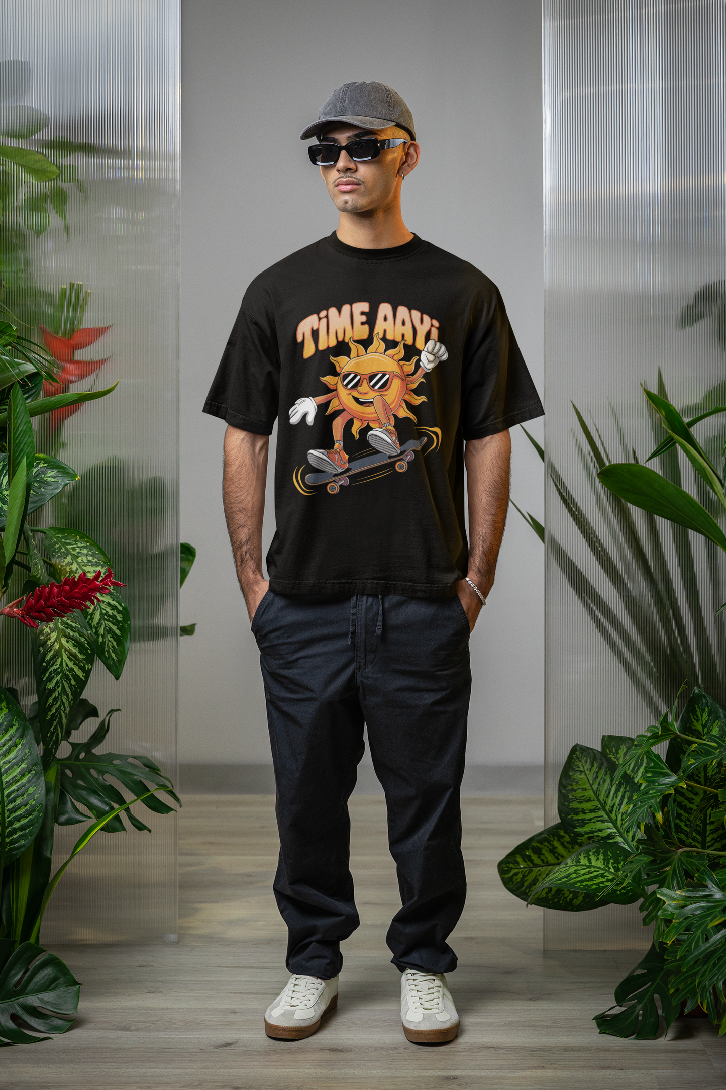 time aayi- MALAYALEE Round Neck Drop Shoulder Graphic Printed Oversized Cotton T-shirt