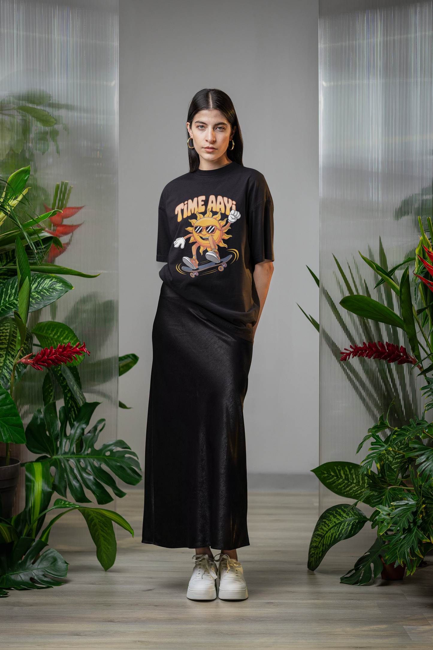 time aayi- MALAYALEE Round Neck Drop Shoulder Graphic Printed Oversized Cotton T-shirt