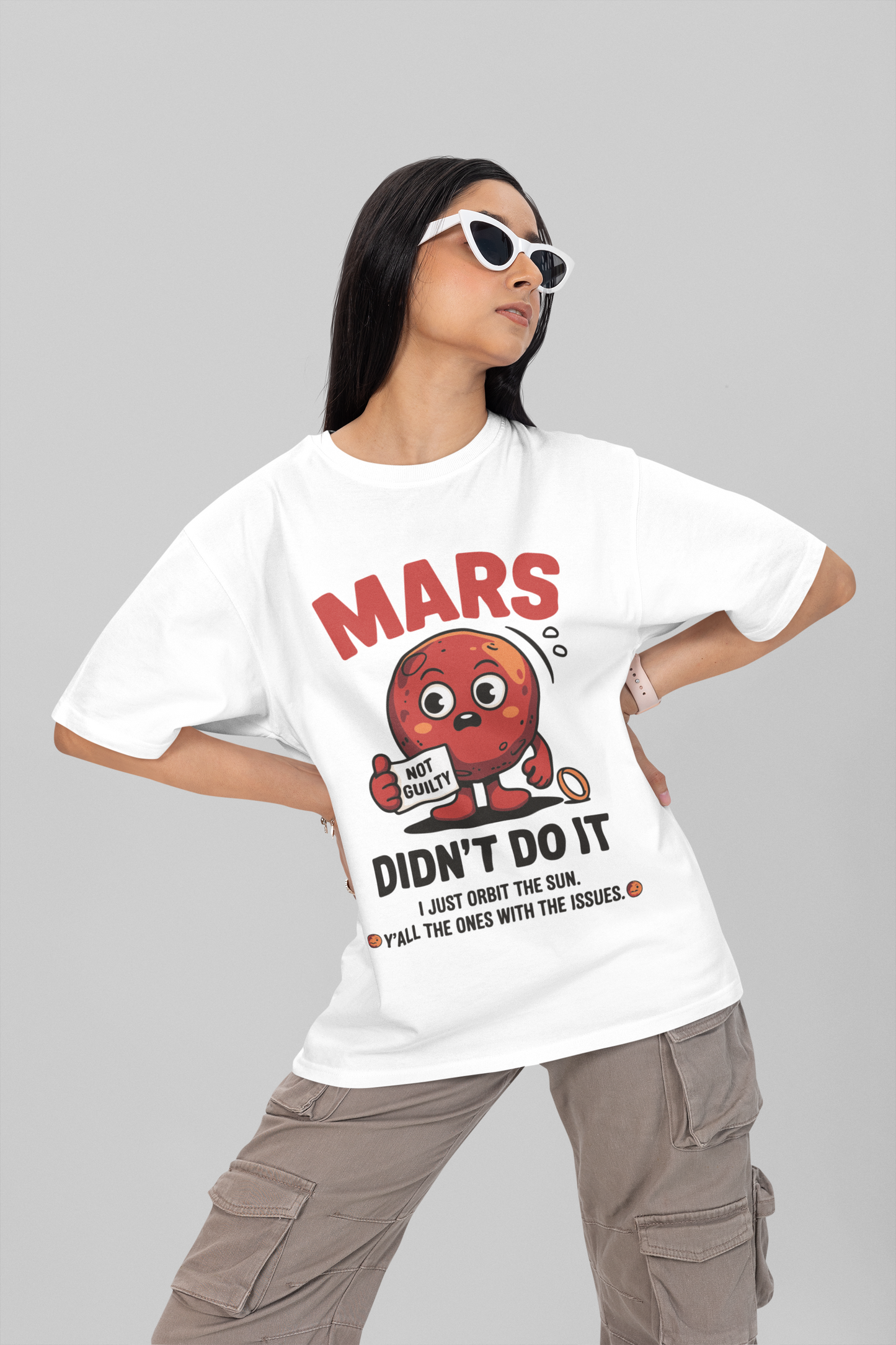 Mars Round Neck Drop Shoulder Graphic Printed Oversized Cotton T-shirt