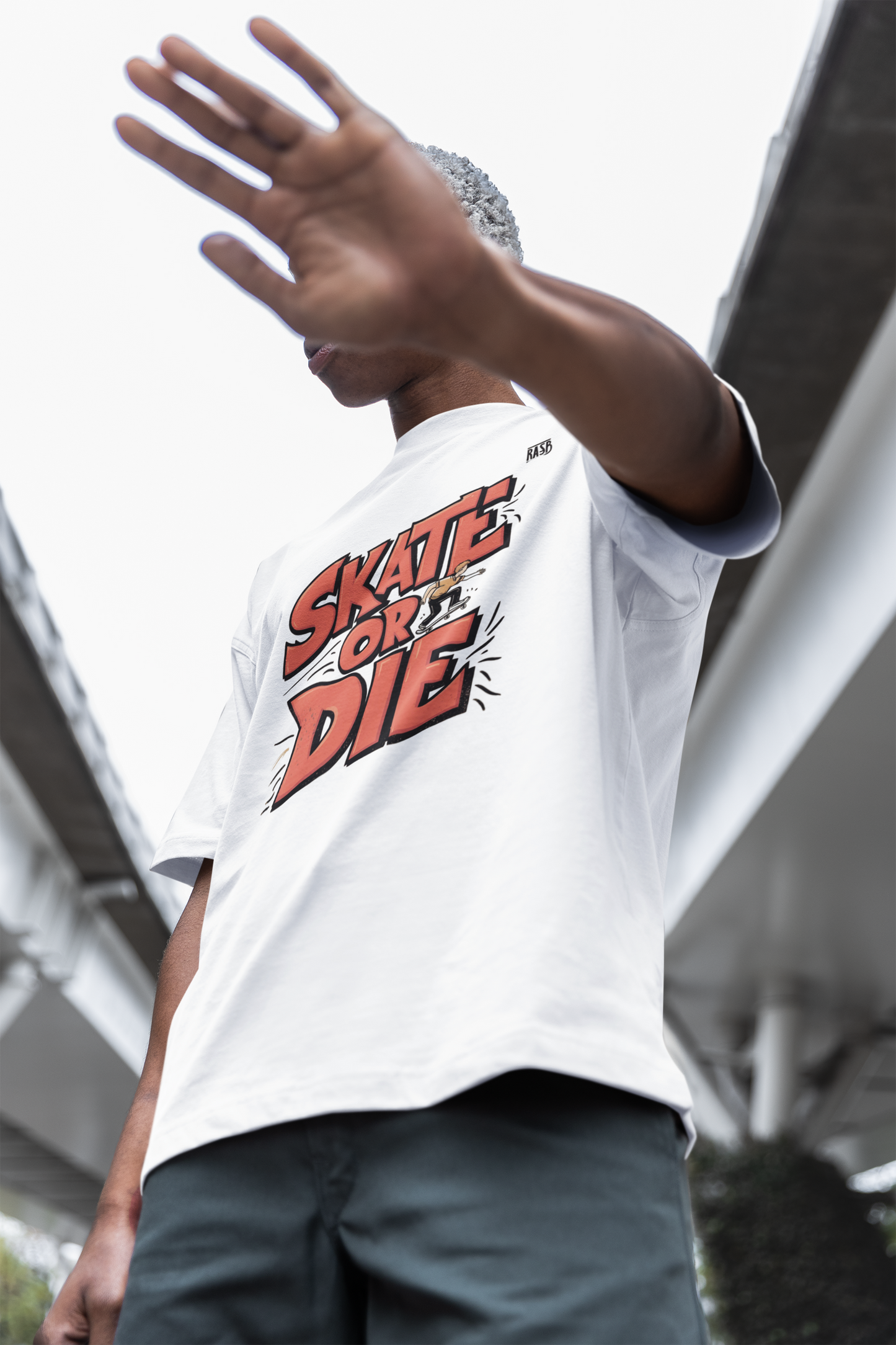 skate or die Tee – Round Neck Drop Shoulder Graphic Printed Oversized Cotton T-shirt