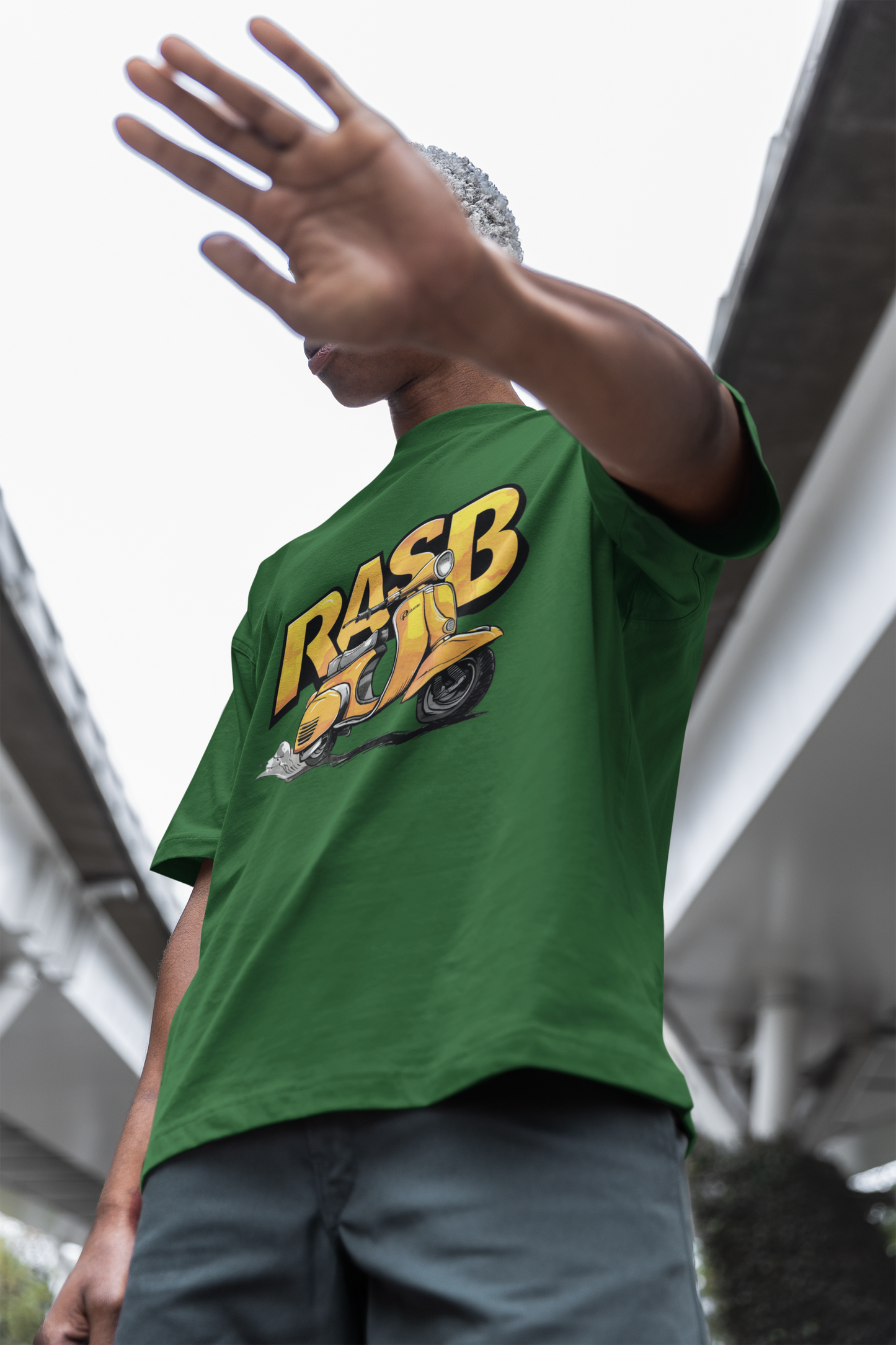 rasb retro vespa – Round Neck Drop Shoulder Graphic Printed Oversized Cotton T-shirt