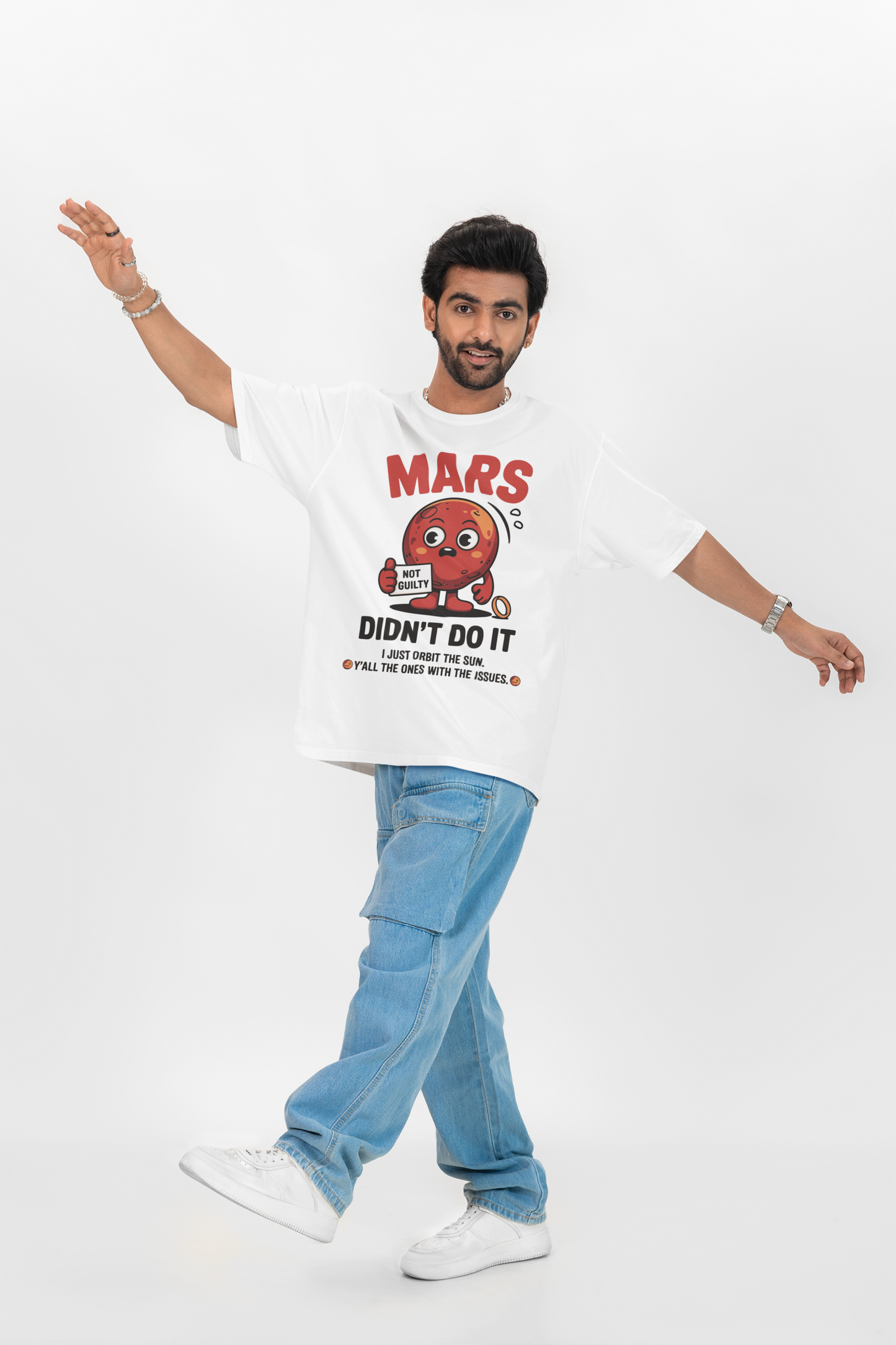 Mars Round Neck Drop Shoulder Graphic Printed Oversized Cotton T-shirt