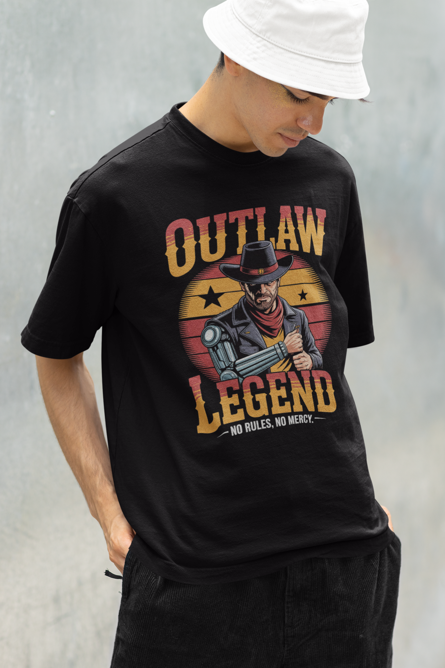 outlaw- Round Neck Drop Shoulder Graphic Printed Oversized Cotton T-shirt