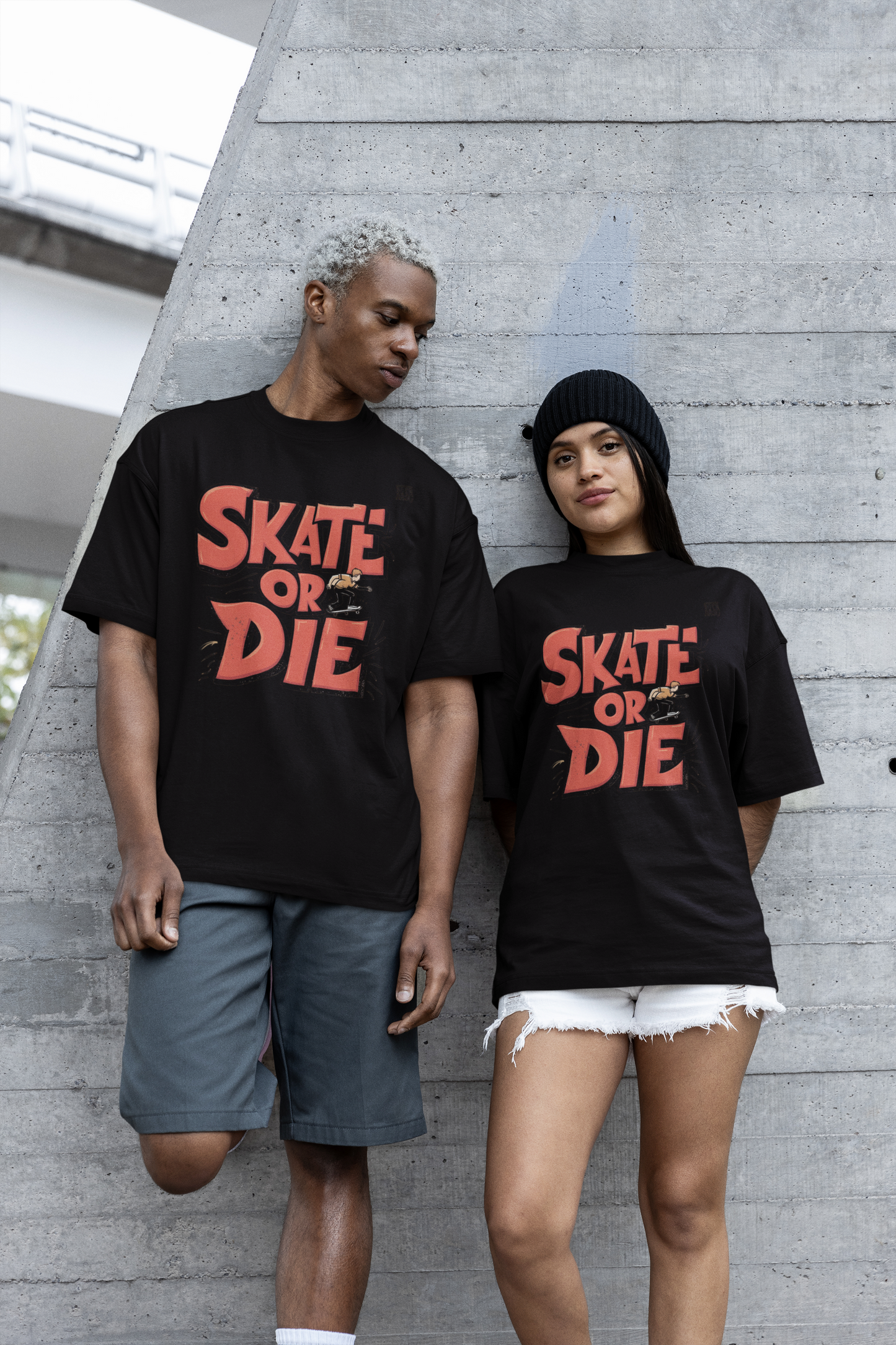 skate or die Tee – Round Neck Drop Shoulder Graphic Printed Oversized Cotton T-shirt