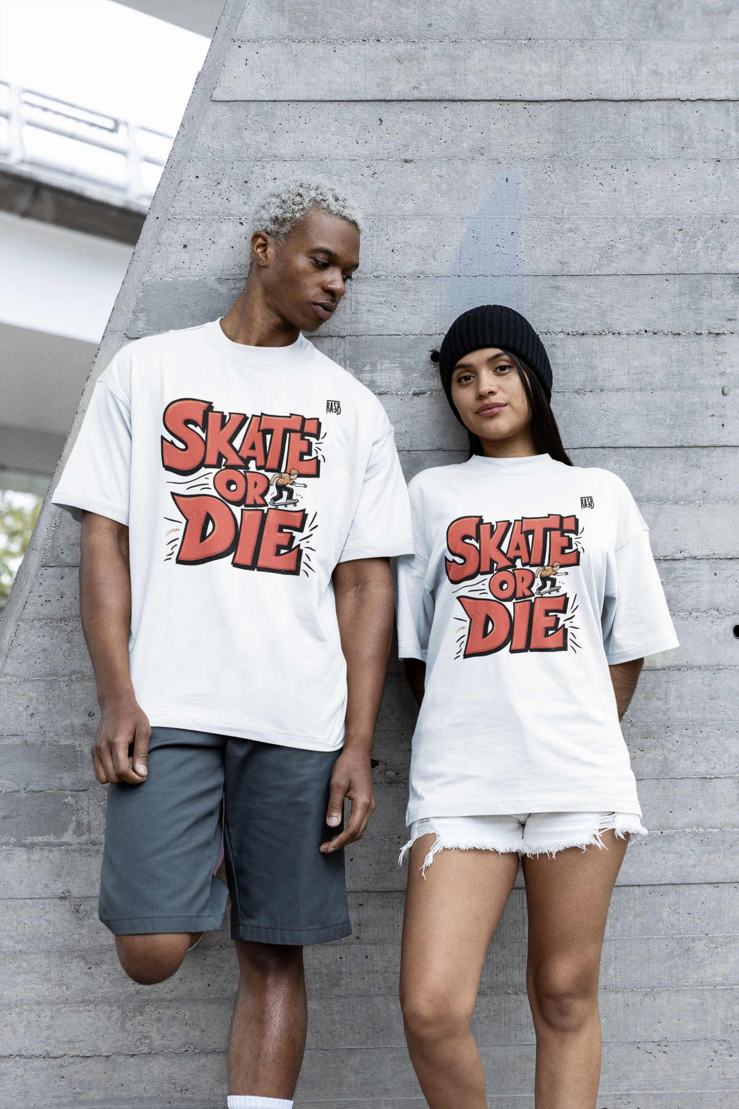 skate or die Tee – Round Neck Drop Shoulder Graphic Printed Oversized Cotton T-shirt