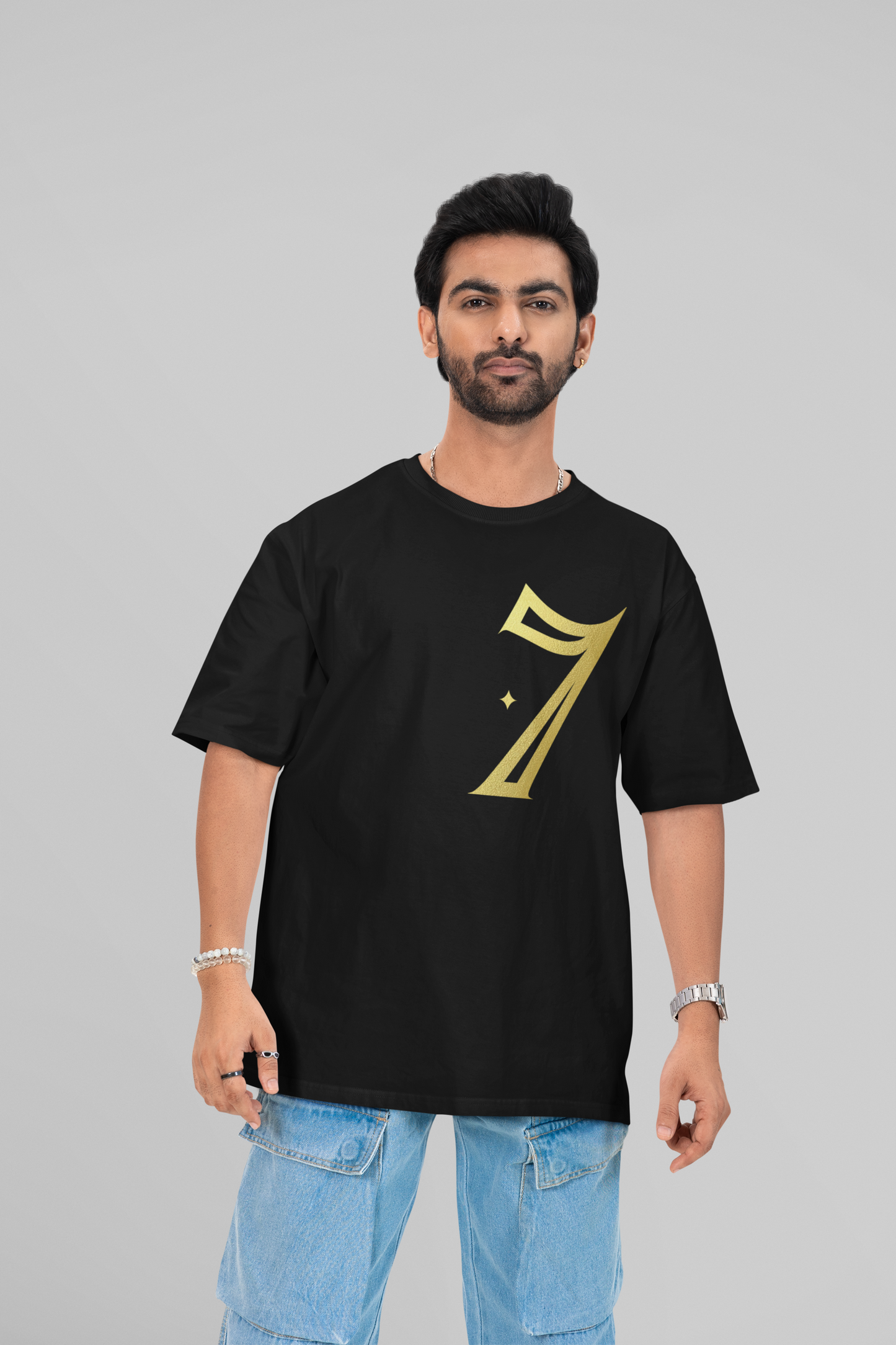 Dhoni 7 Athlet Round Neck Drop Shoulder Graphic Printed Oversized Cotton T-shirt