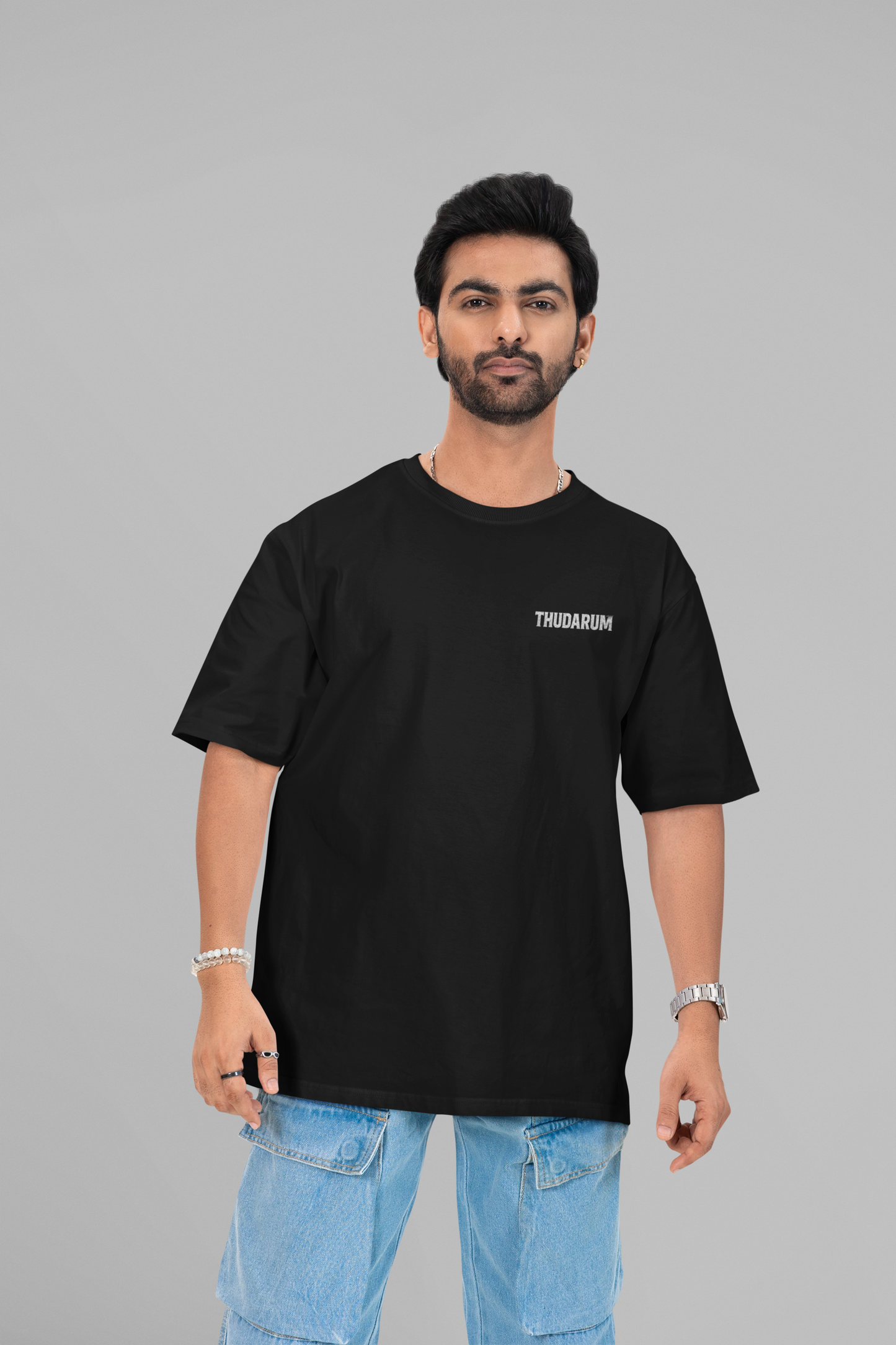 Thudarum movie Round Neck Drop Shoulder Graphic Printed Oversized Cotton T-shirt